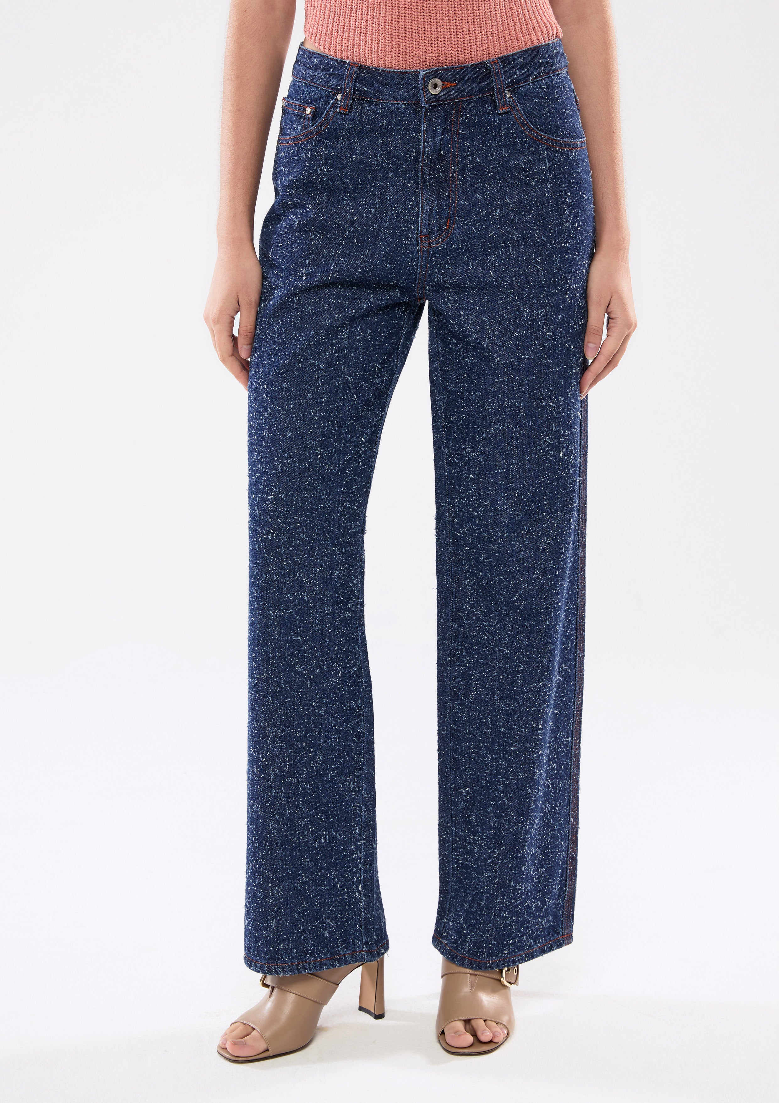  กางเกงเดนิมขายาวเท็กเจอร์ปมด้าย