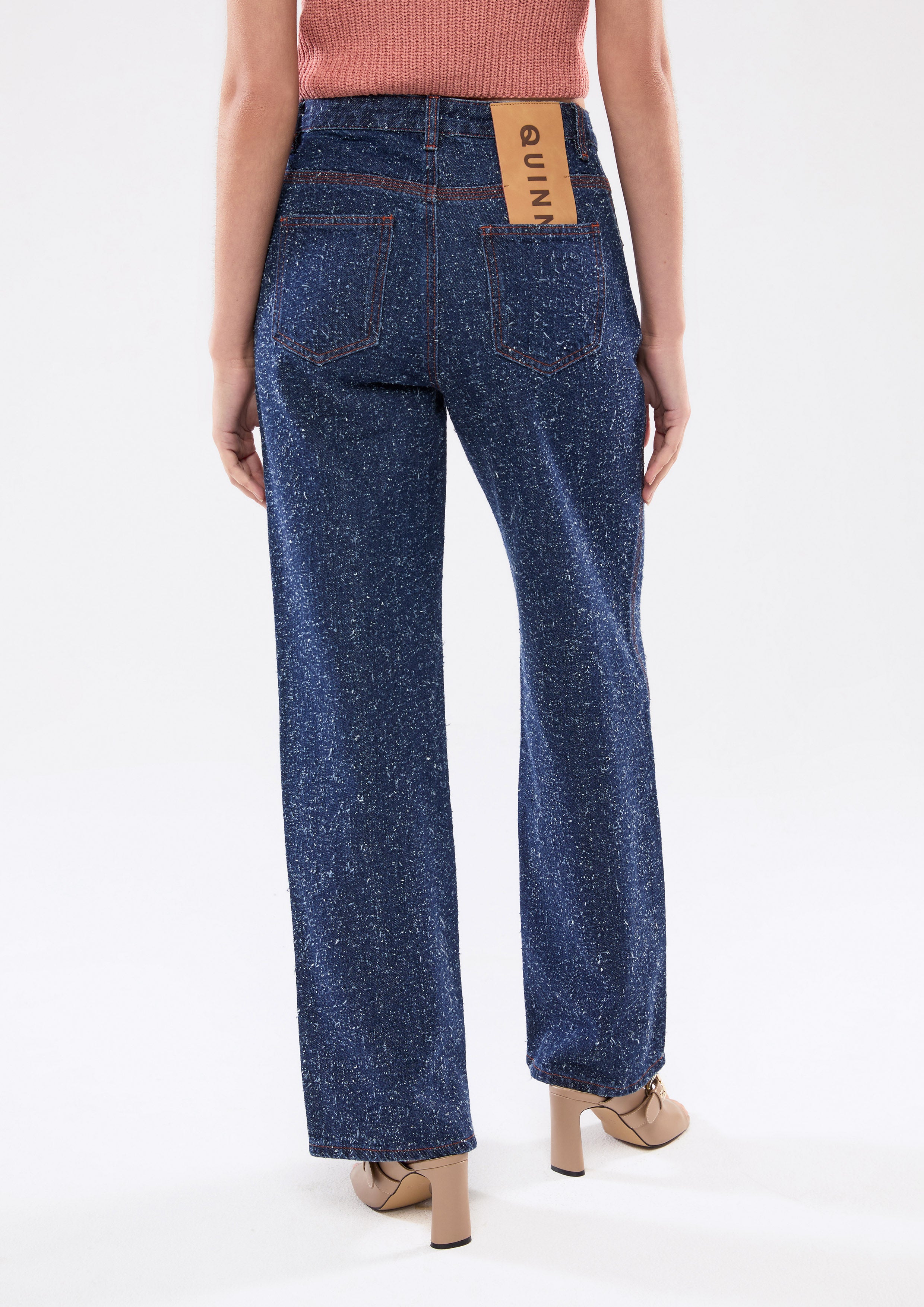  กางเกงเดนิมขายาวเท็กเจอร์ปมด้าย