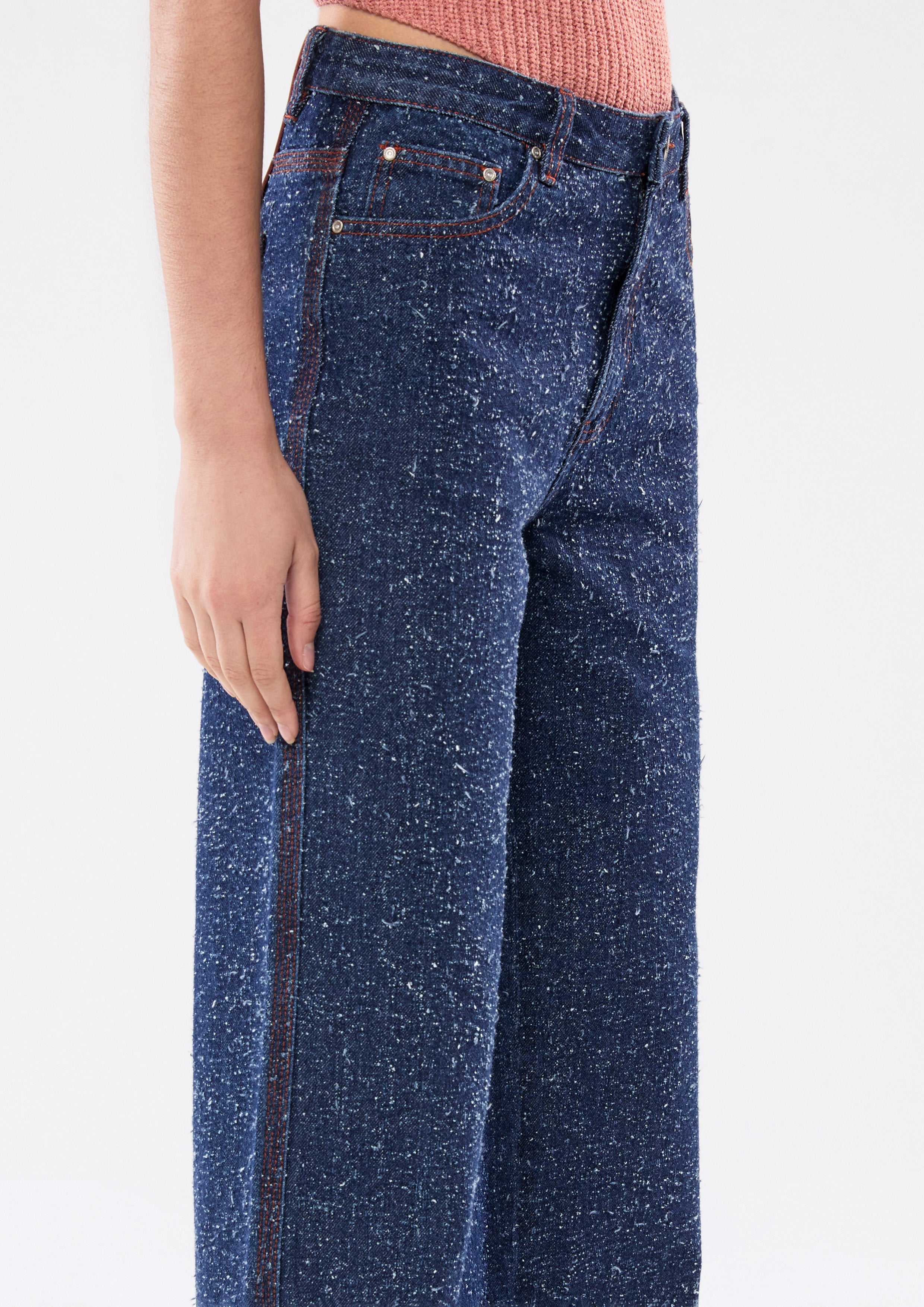  กางเกงเดนิมขายาวเท็กเจอร์ปมด้าย