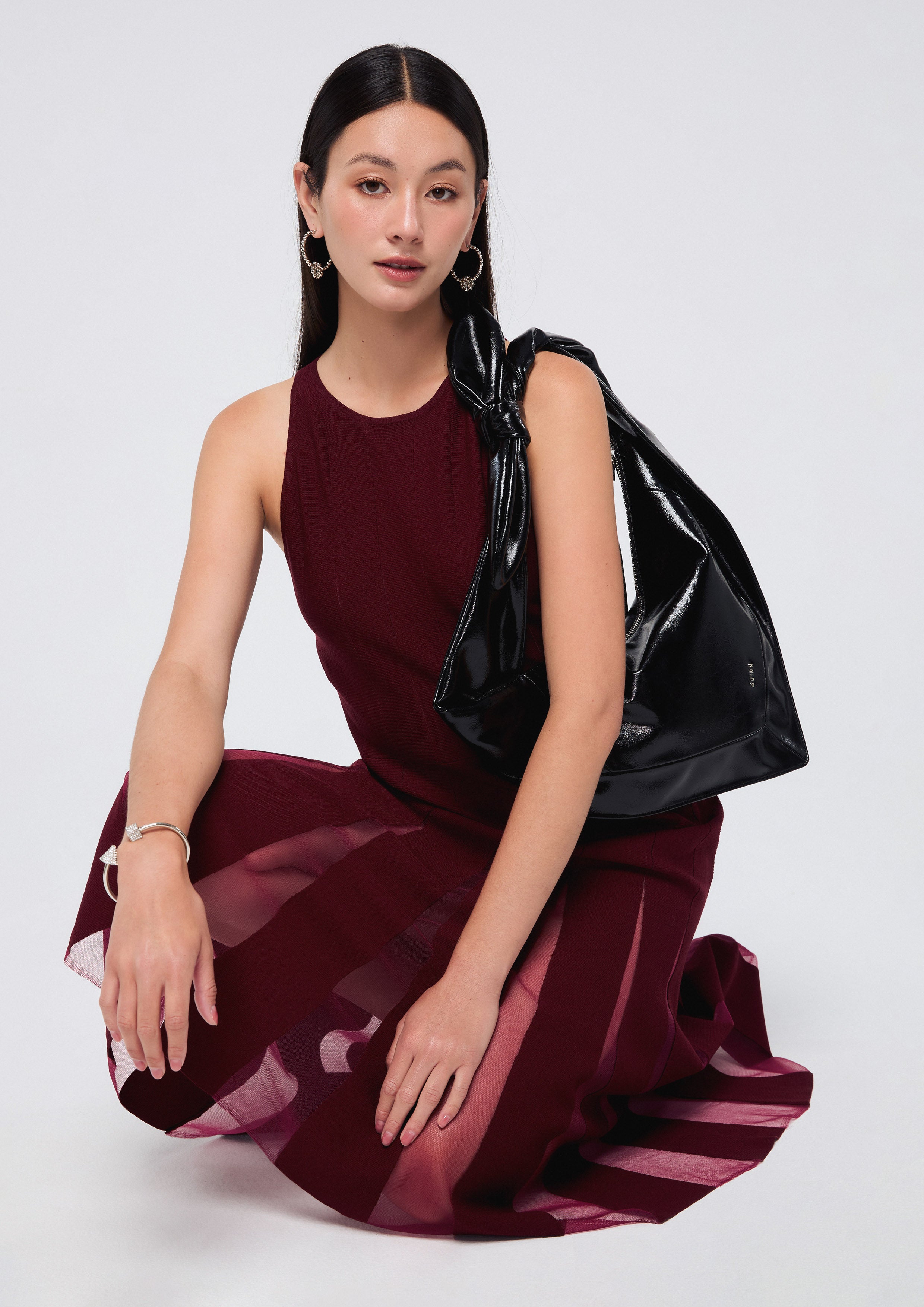 เดรสมิดิกระโปรงพาแนลผ้าเชียร์