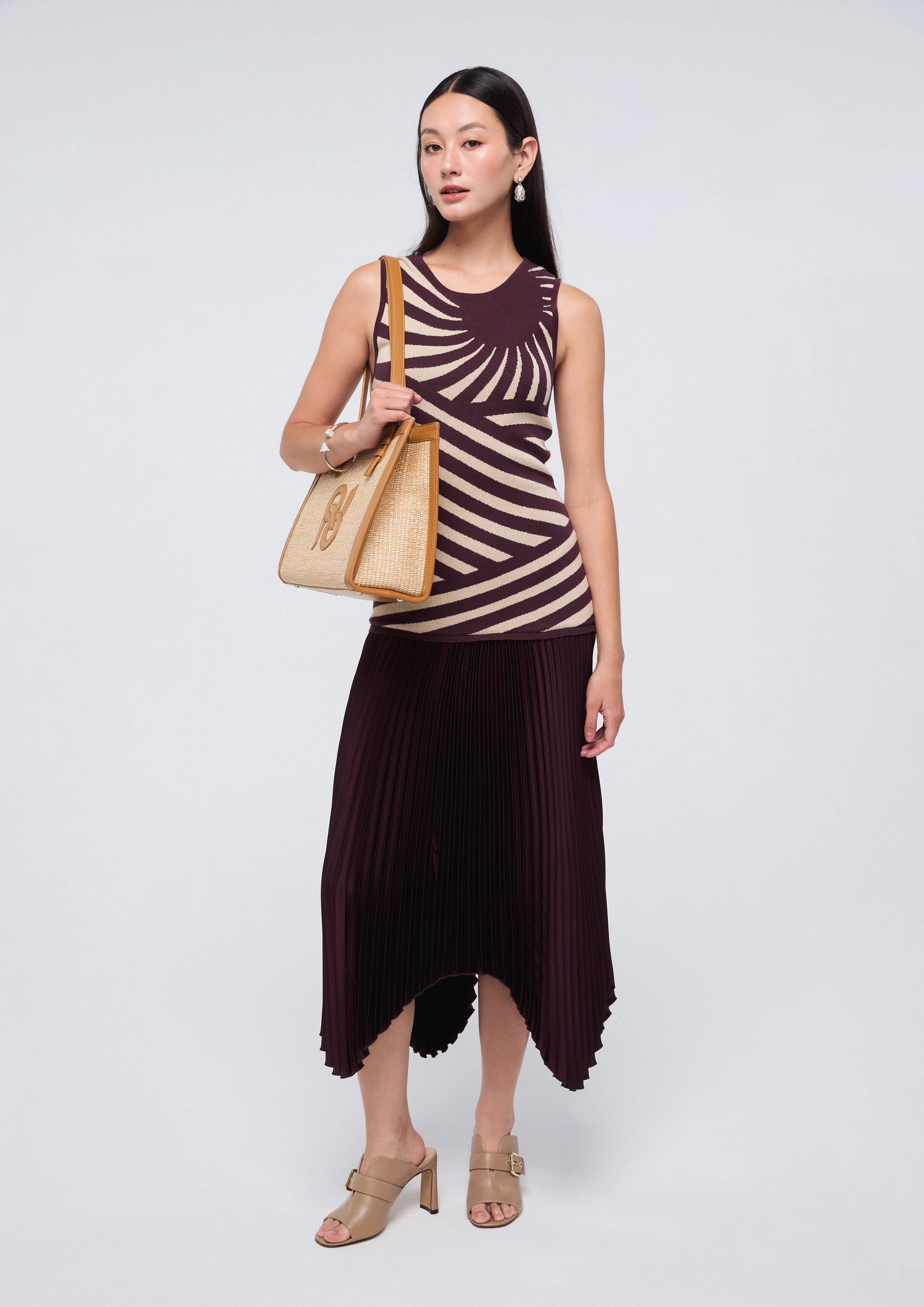 Cross Stripe Asymmetric Skirt Dress