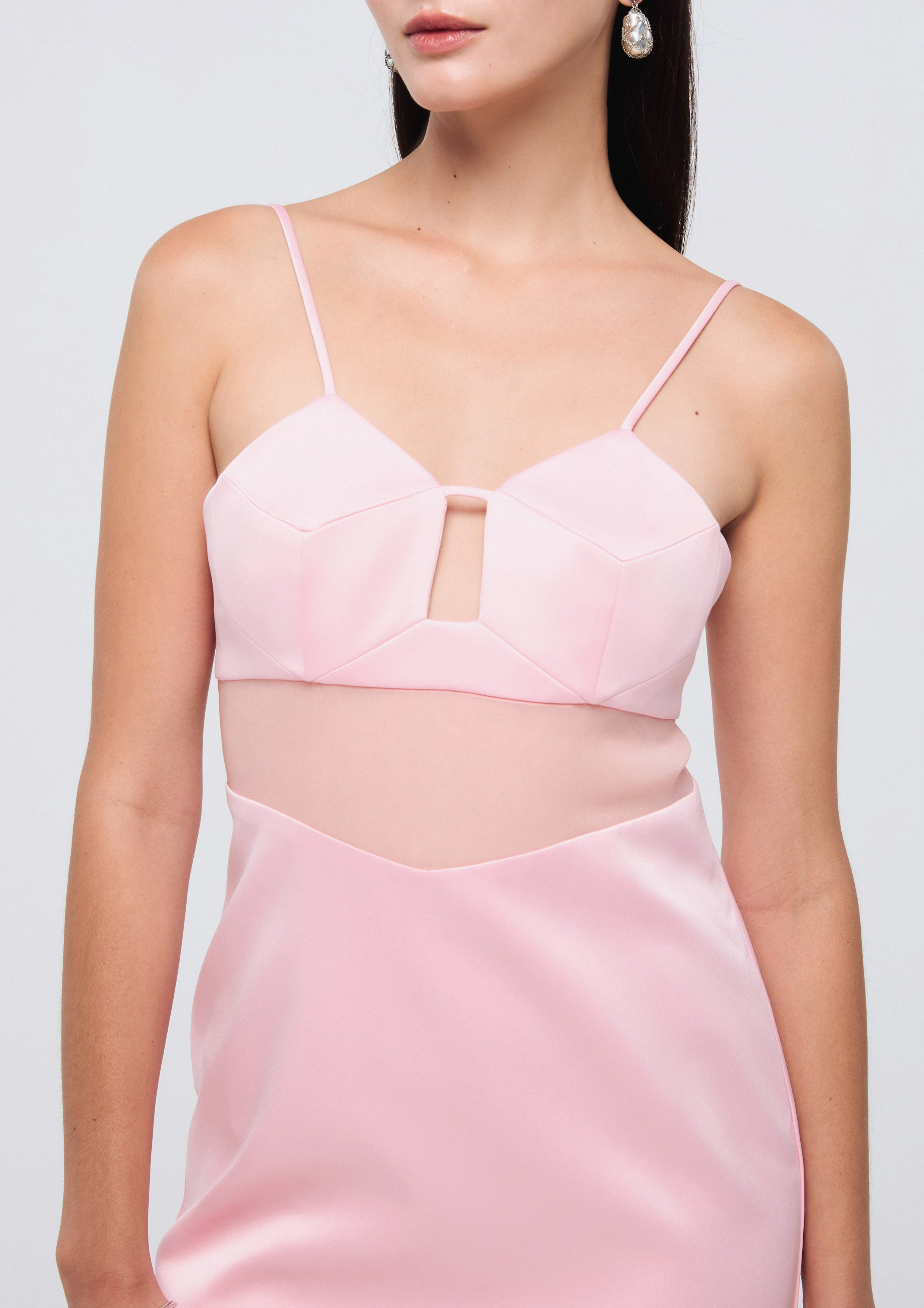 sheer panel dress XS Cami Strap Sheer Panel Midi Dress