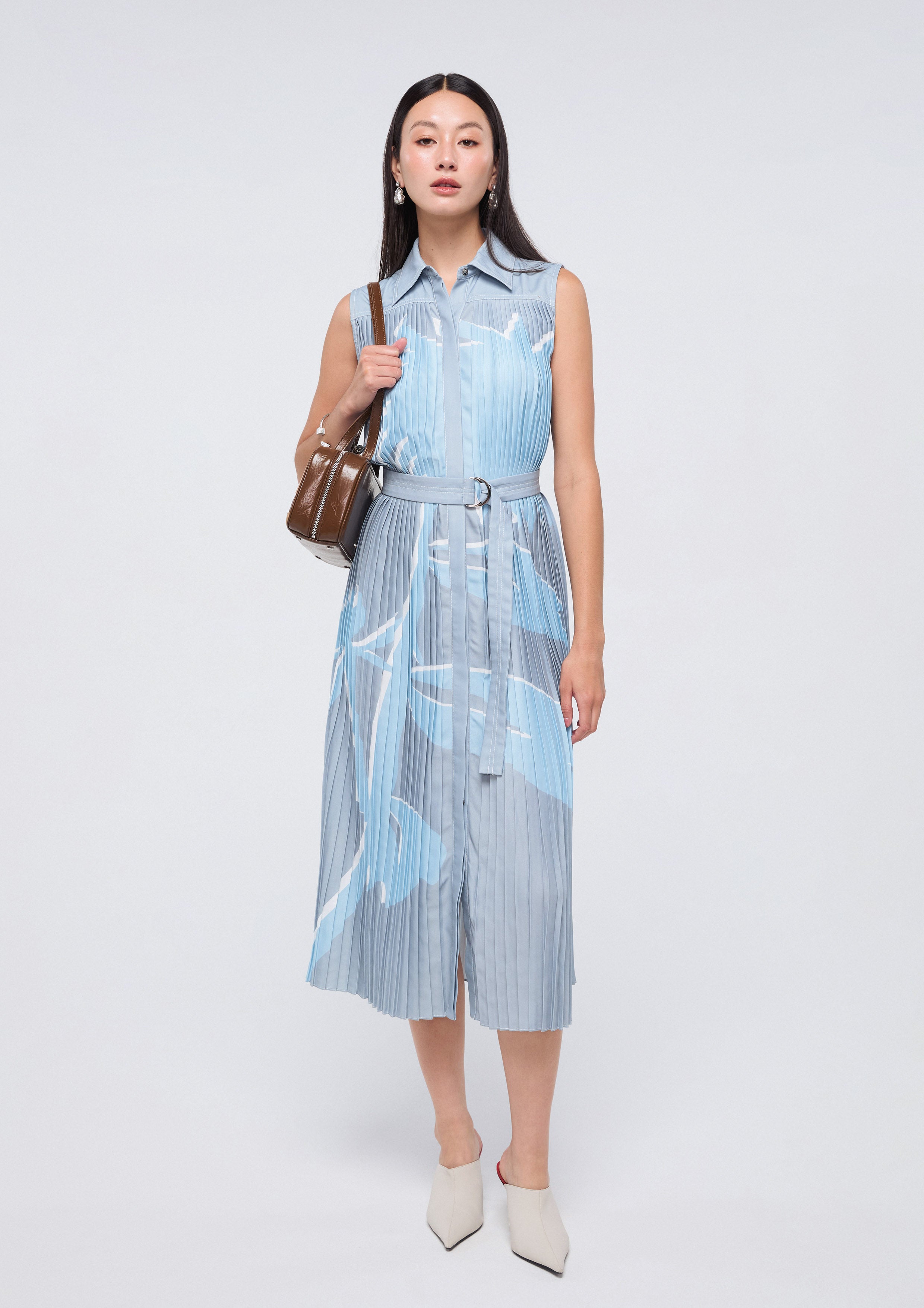 Print Pleated Midi Dress