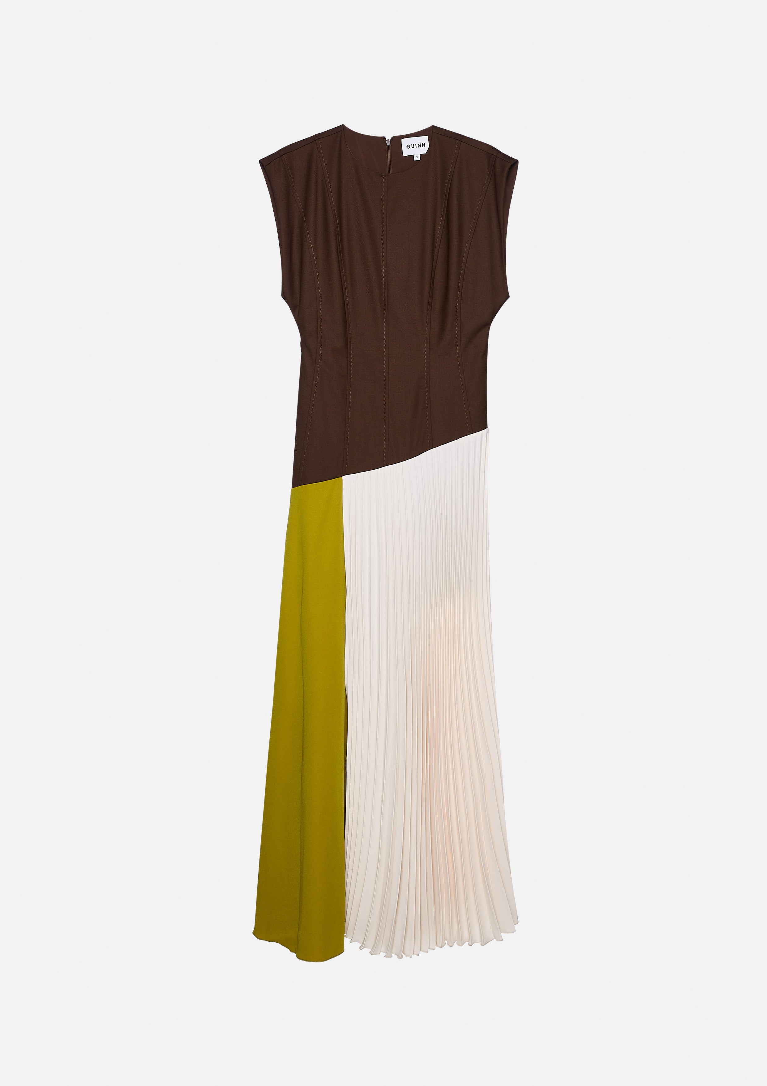 เดรสคัลเลอร์บล็อกกระโปรงพลีท