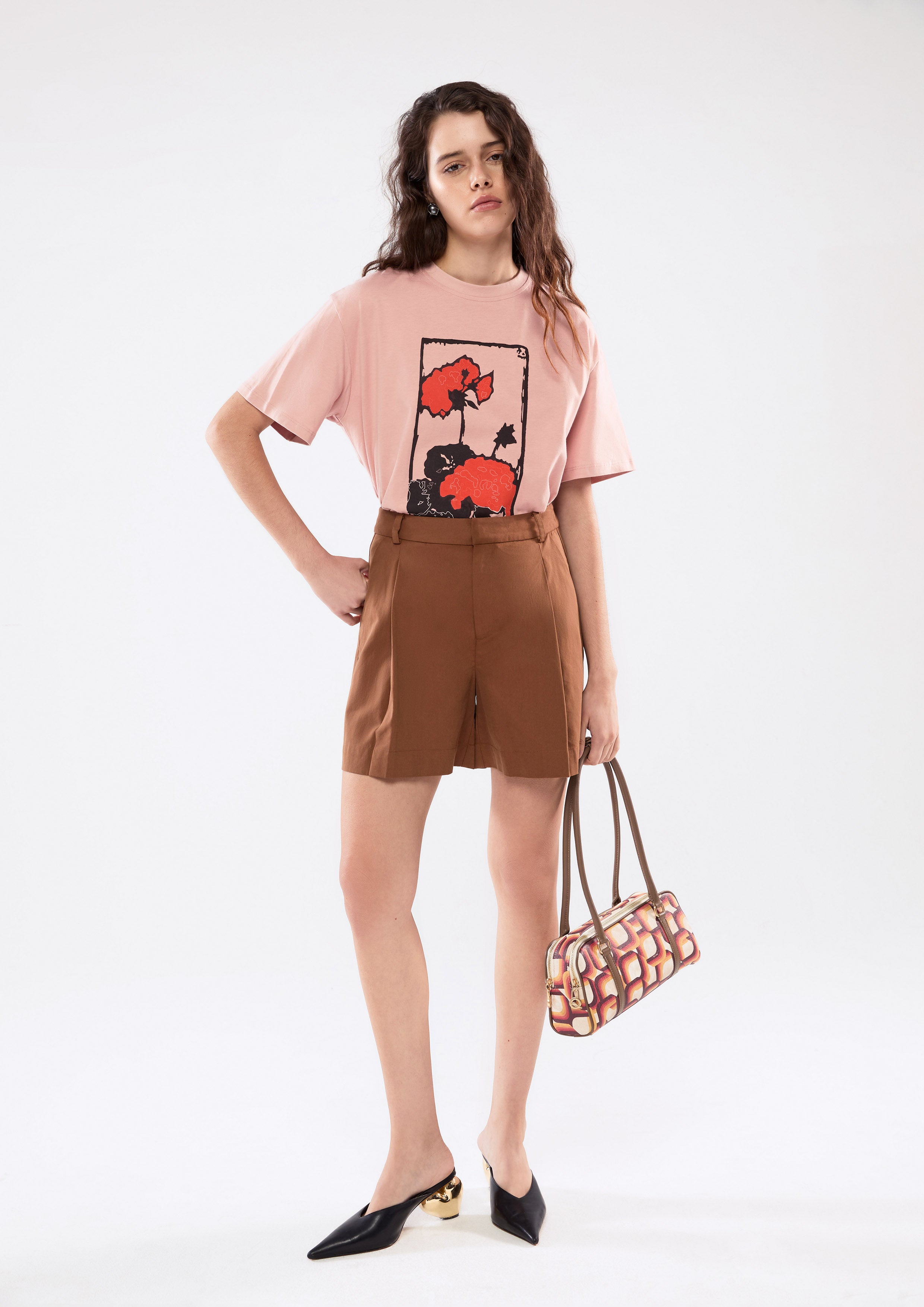 Front Pleated High Waist Shorts