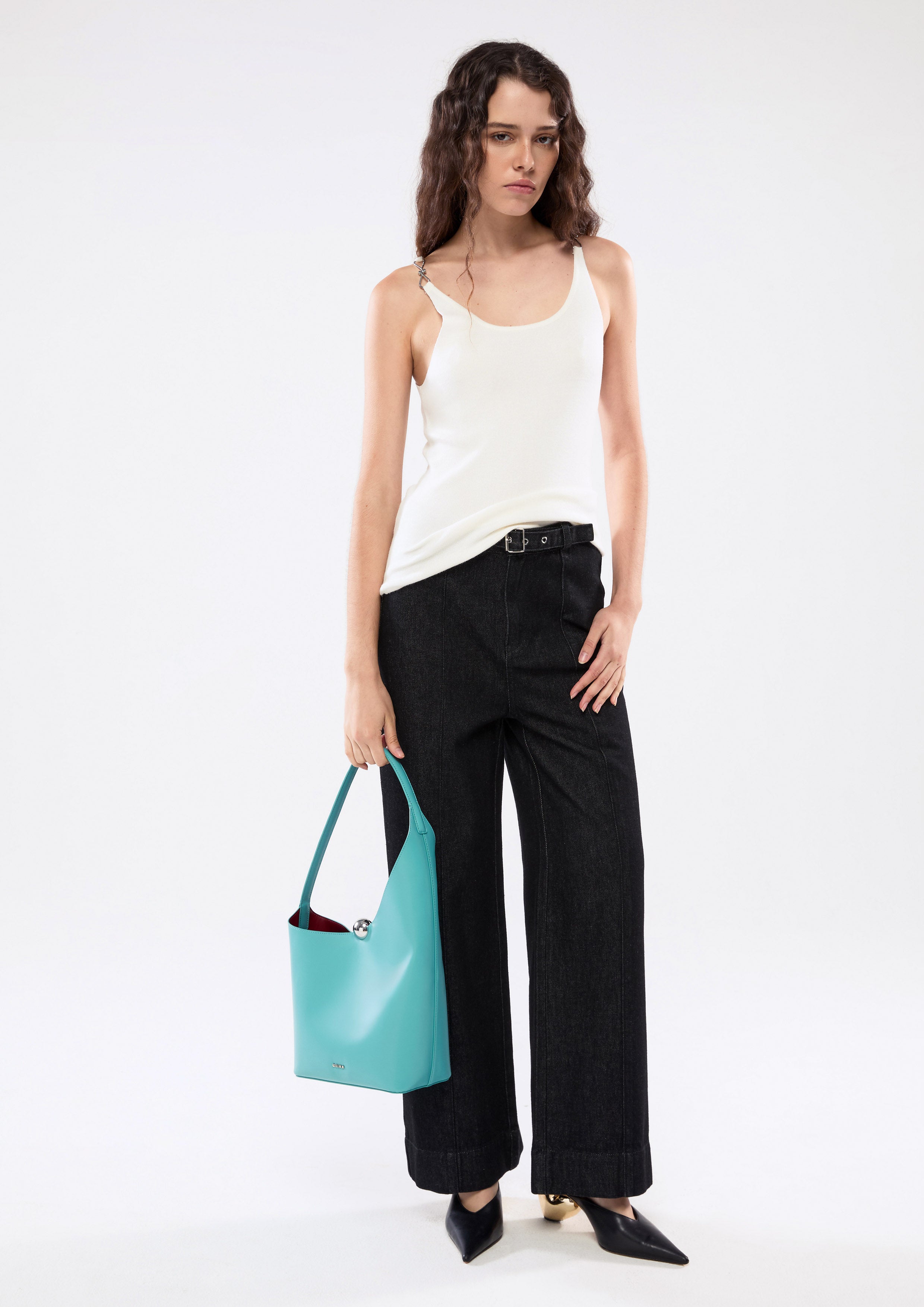 Wide Leg Denim Pants With Belt