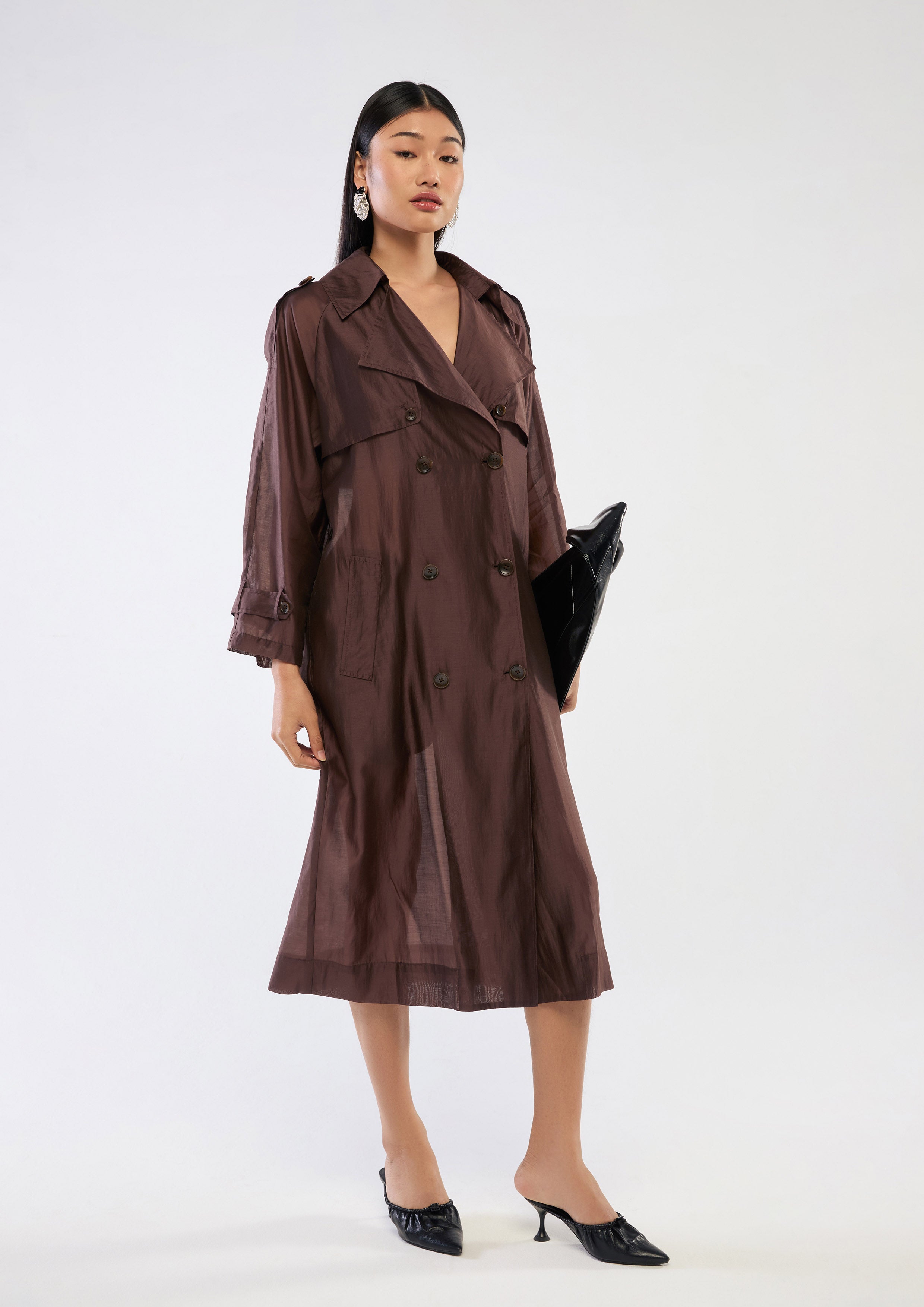 เทรนช์โค้ตกระดุมรางคู่ผ้าเชียร์