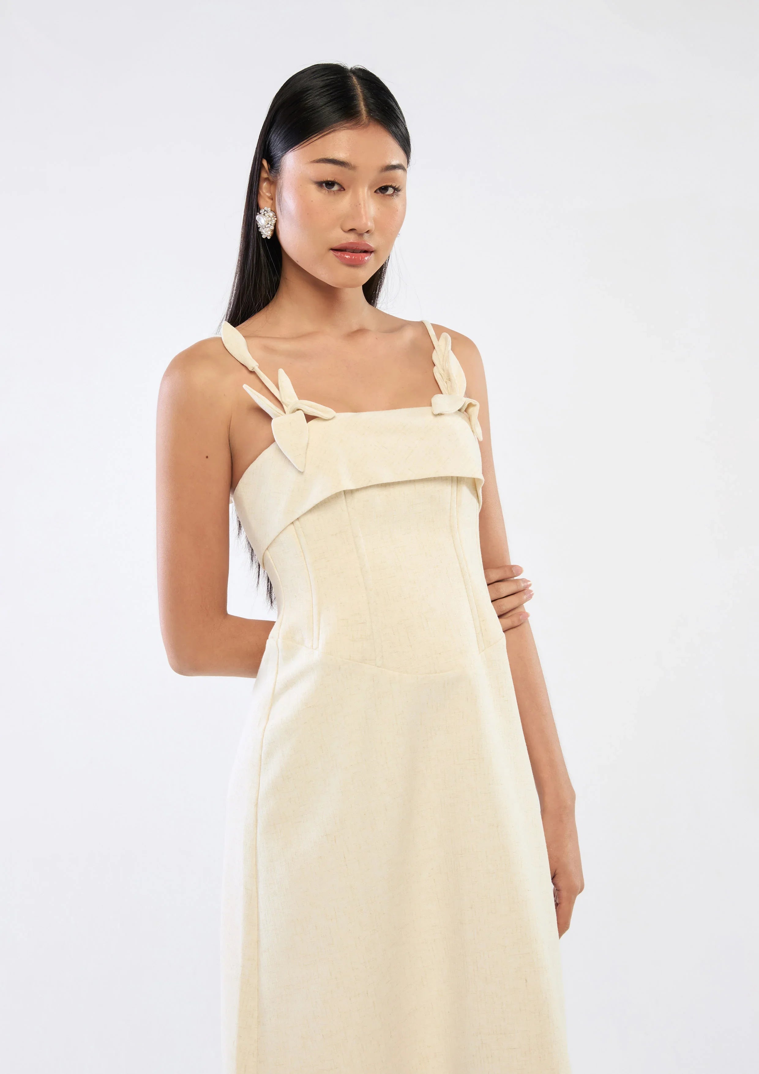 Leaves Embellished Strap Midi Dress