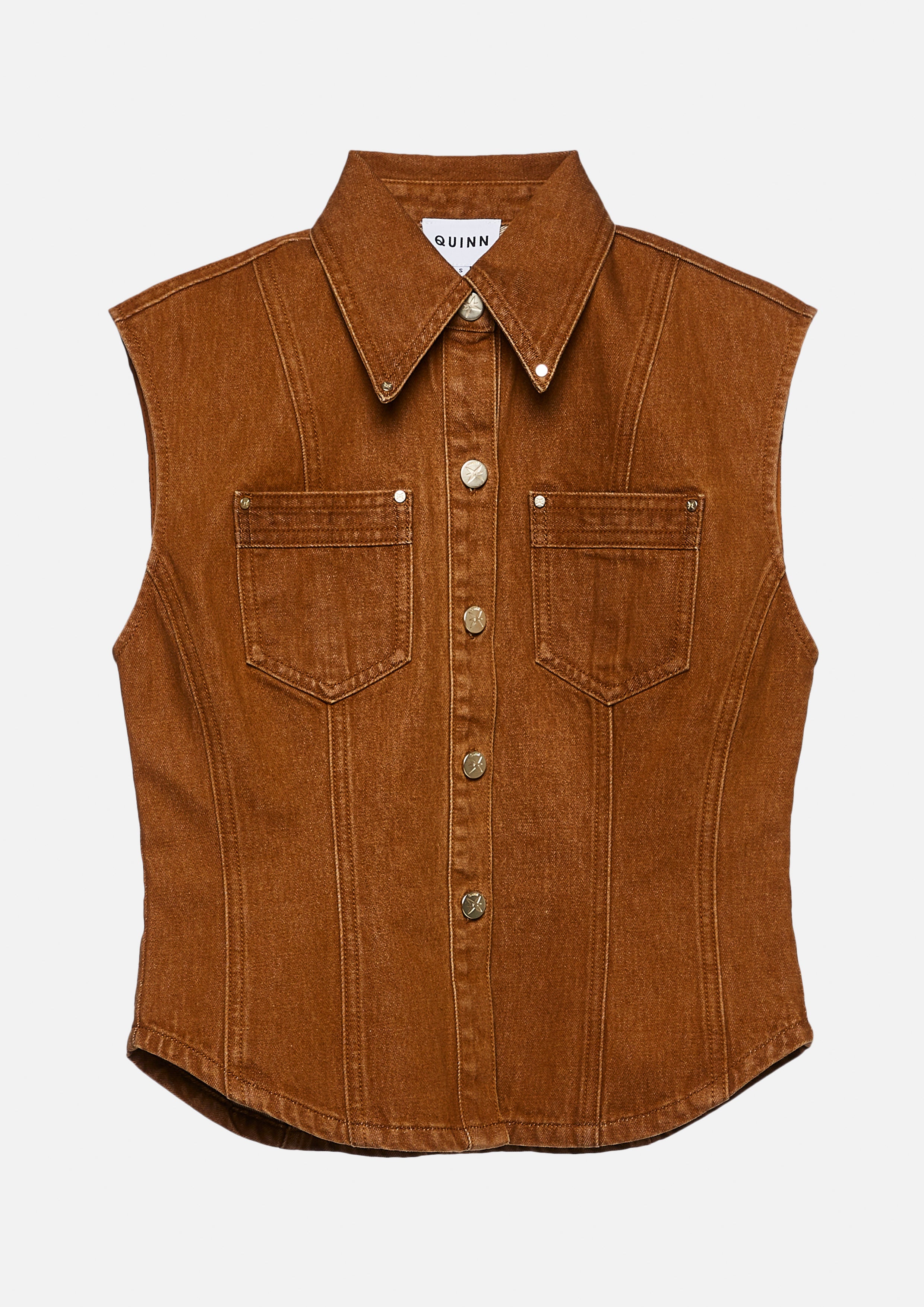 เสื้อเดนิมแขนกุดติดกระดุม