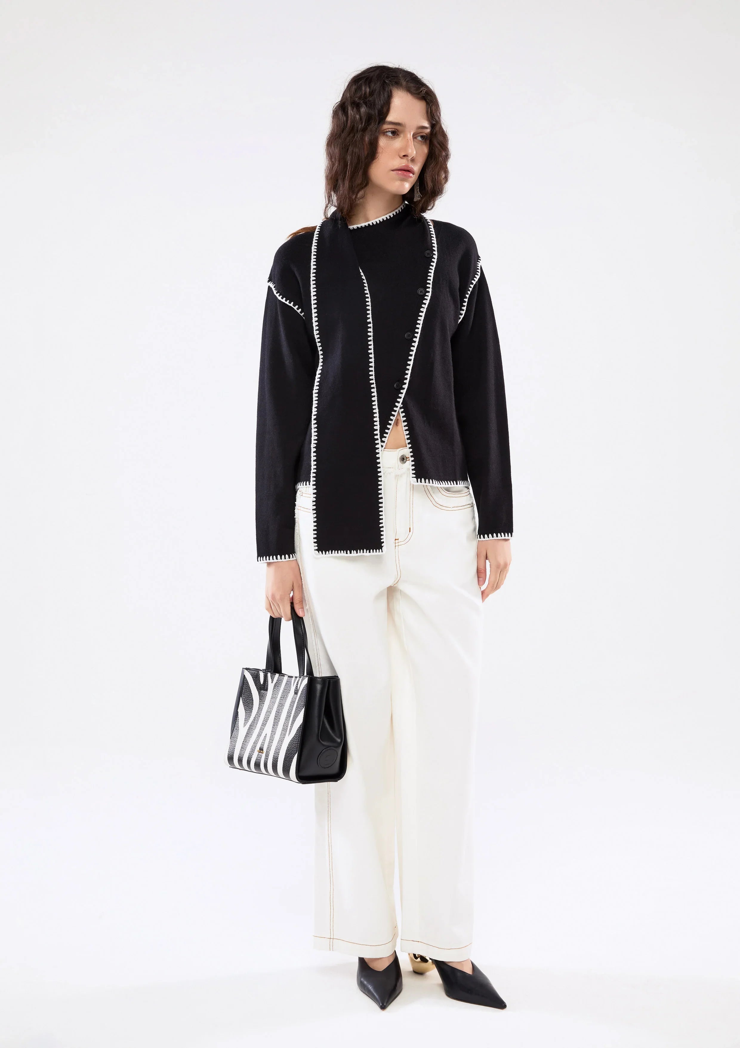 Stitching Scarf Cardigan