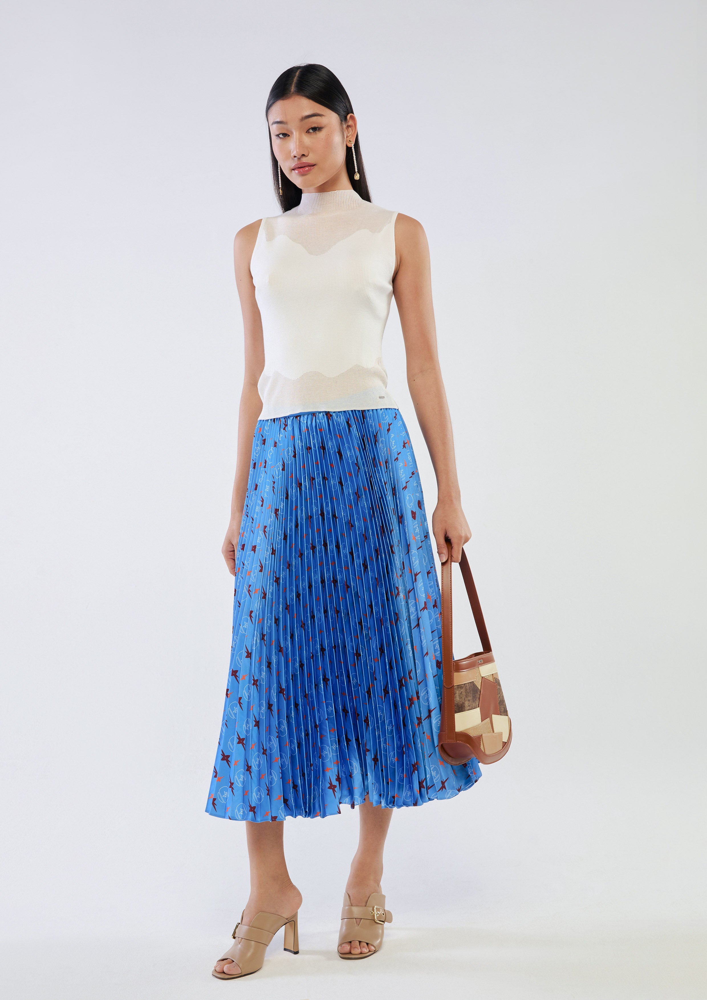 Print Pleated Midi Skirt