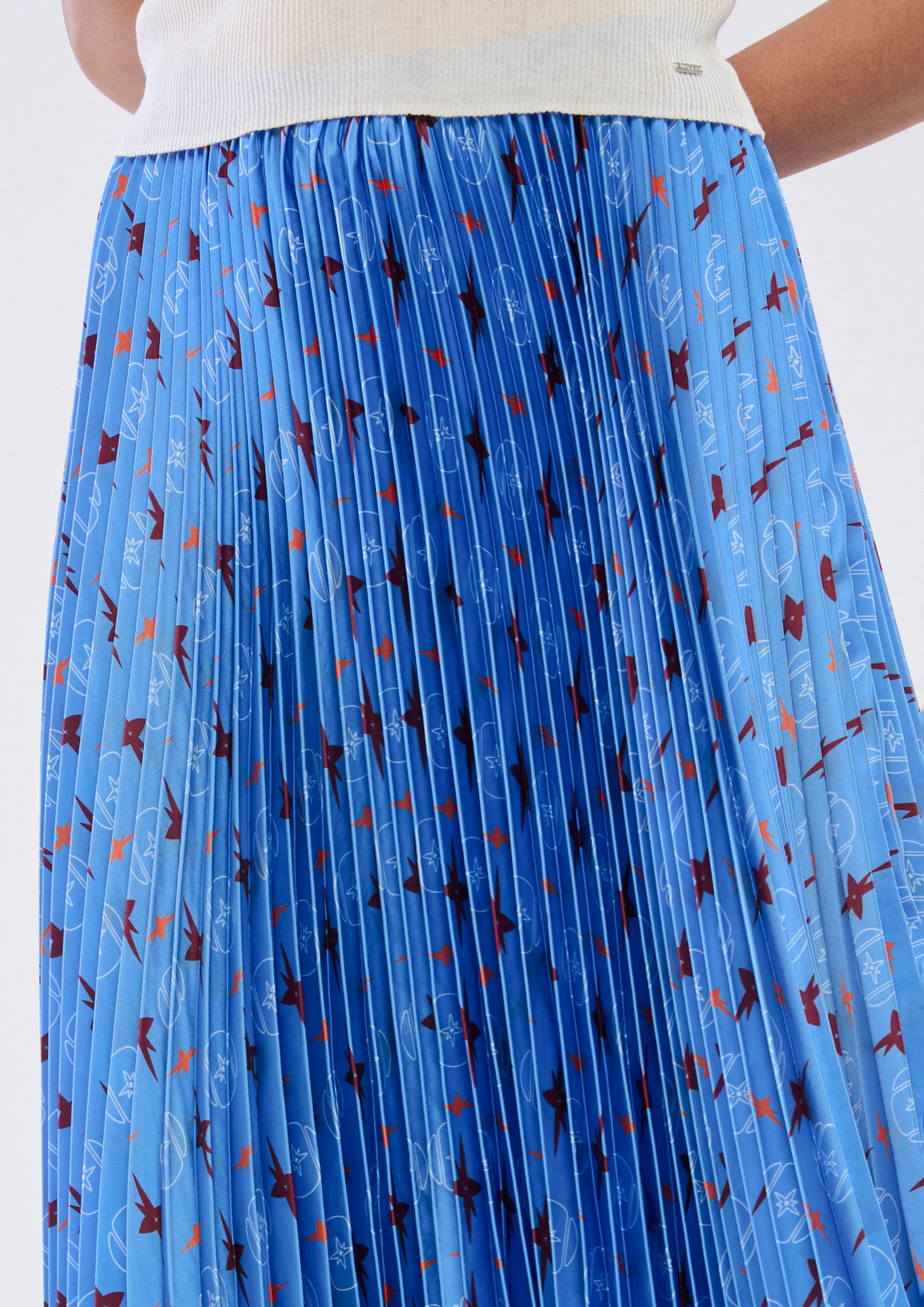 Print Pleated Midi Skirt