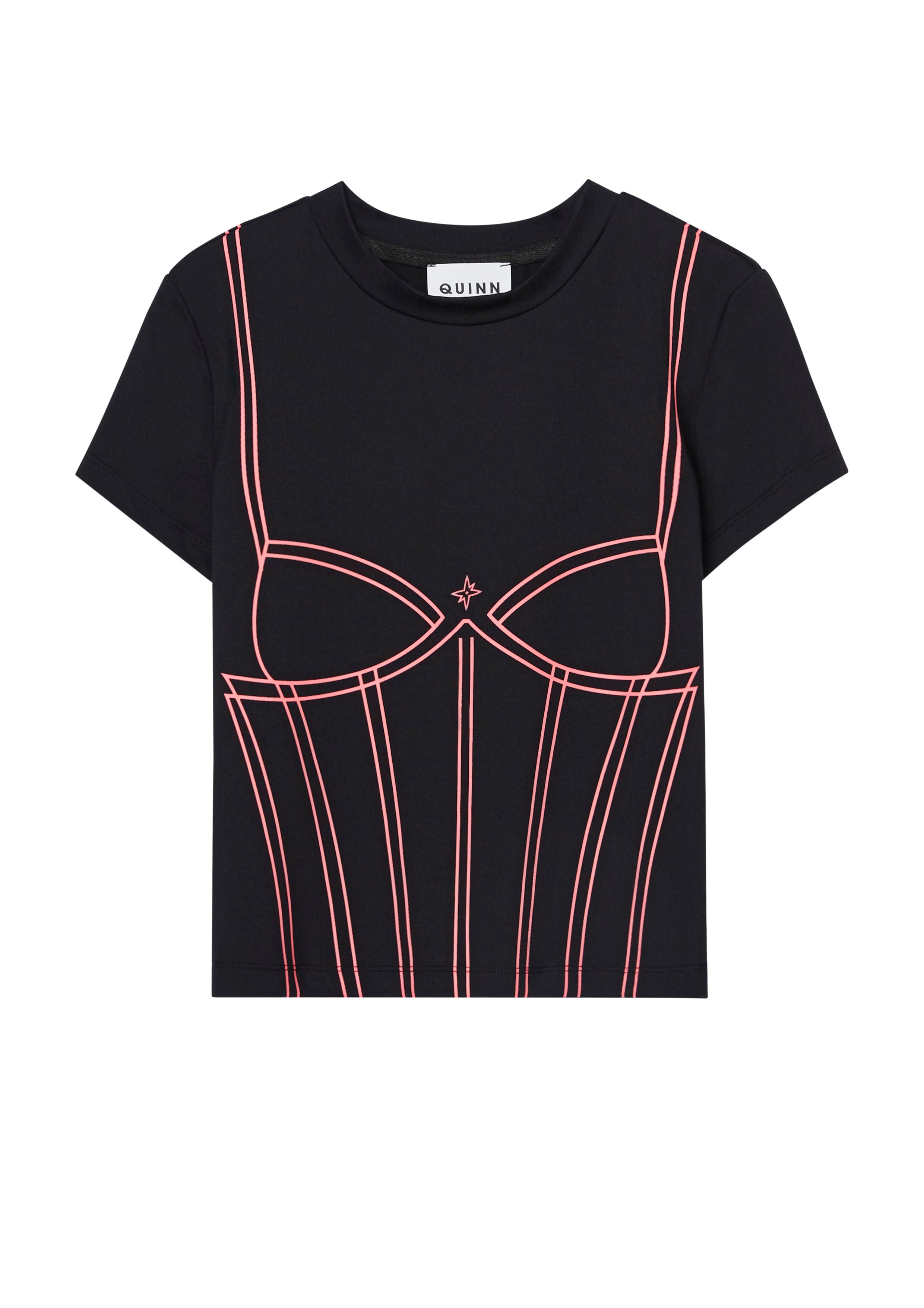 เสื้อยืดแขนสั้นพิมพ์ลายคอร์เซ็ต