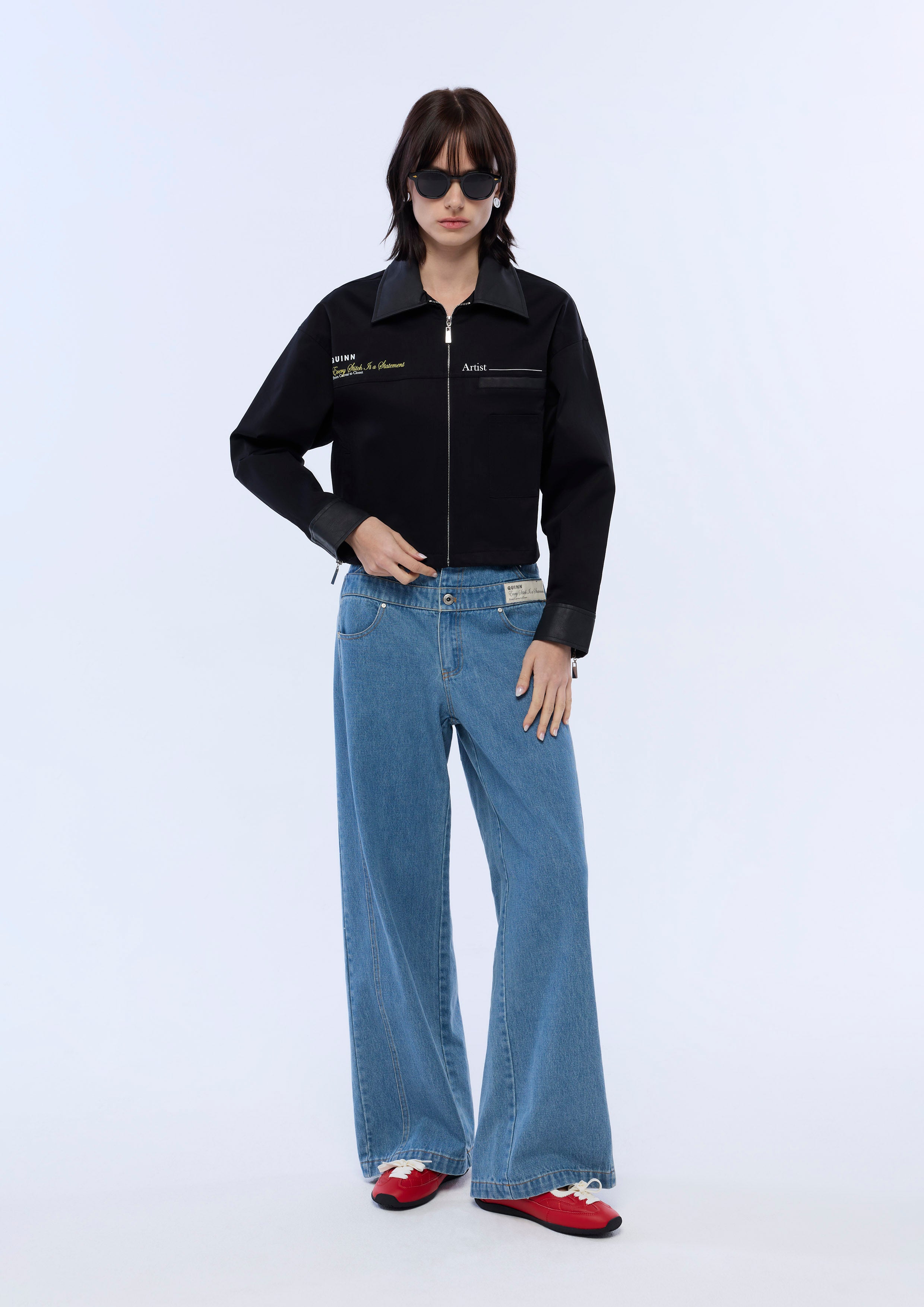 Embroidered Zip Up Crop Jacket