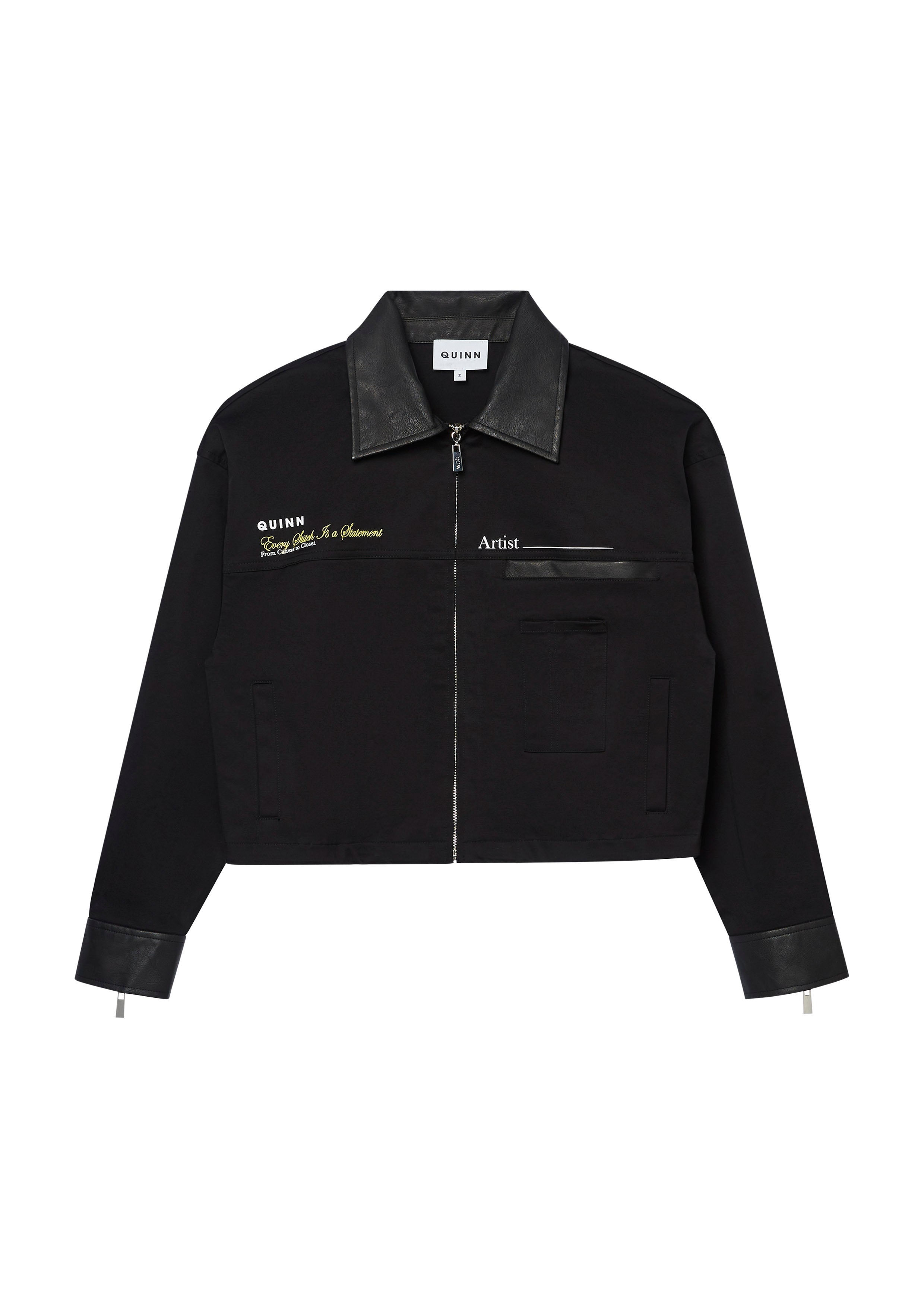 Embroidered Zip Up Crop Jacket
