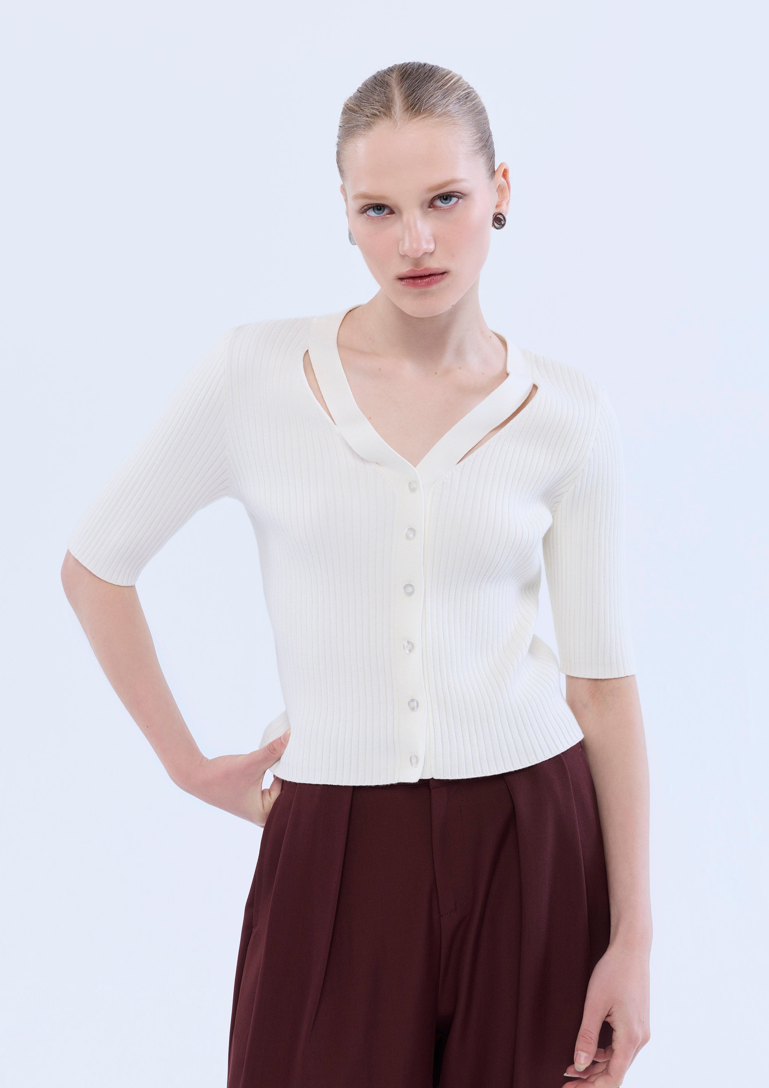 Cut-Out Rib Knitted Top