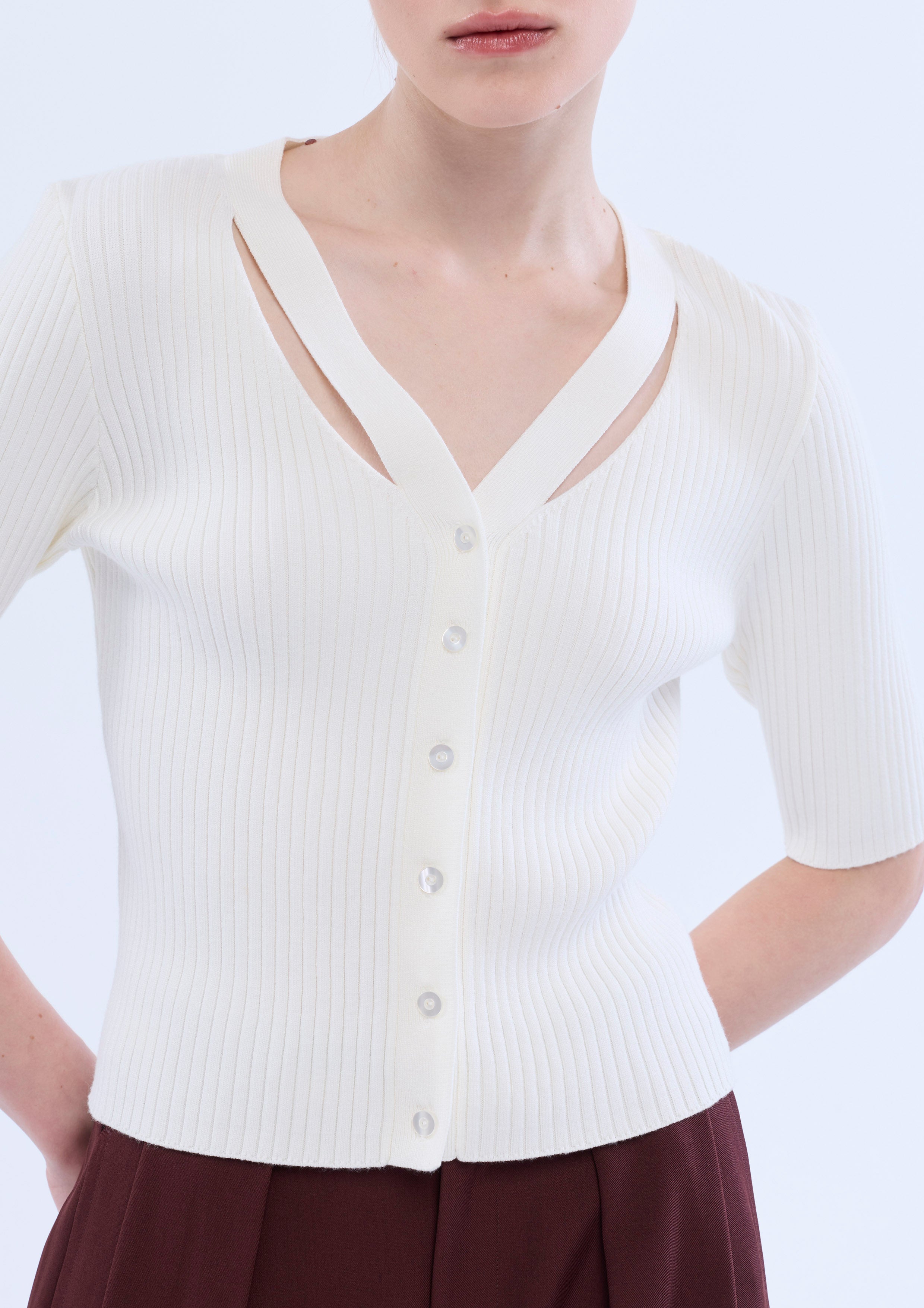 Cut-Out Rib Knitted Top