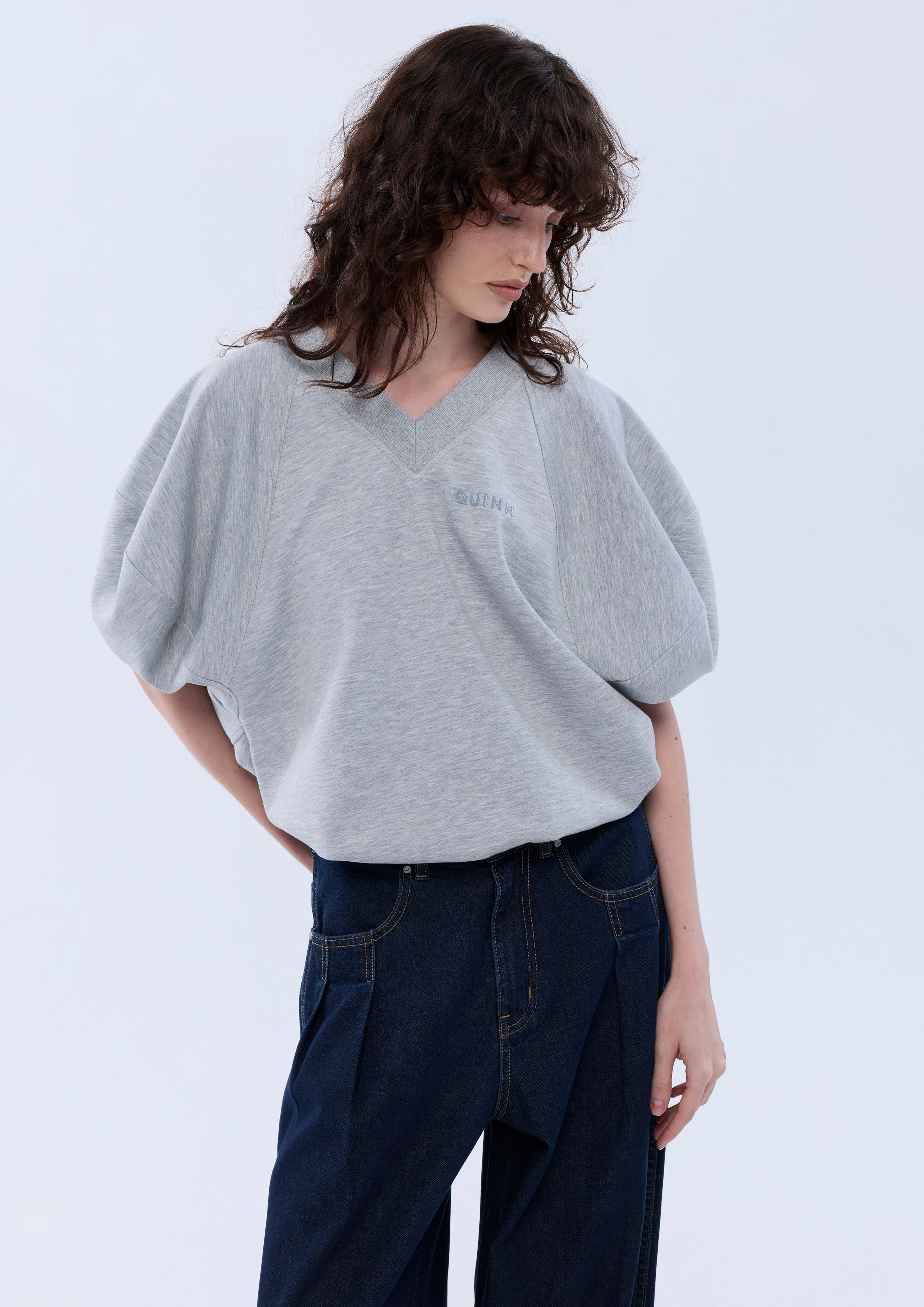 Puff Sleeve V Neck Top