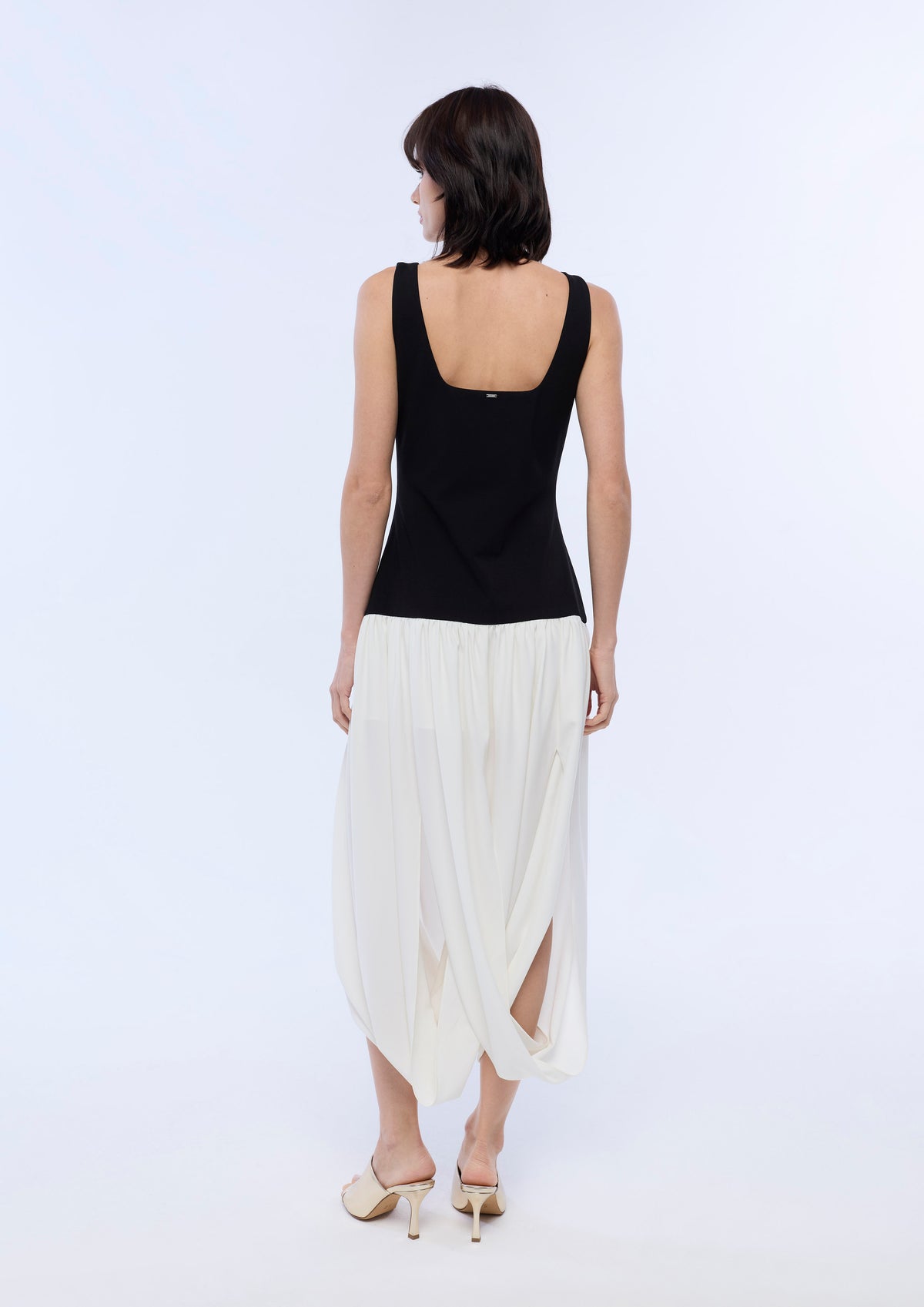 Fluid Volume Drape Midi Dress