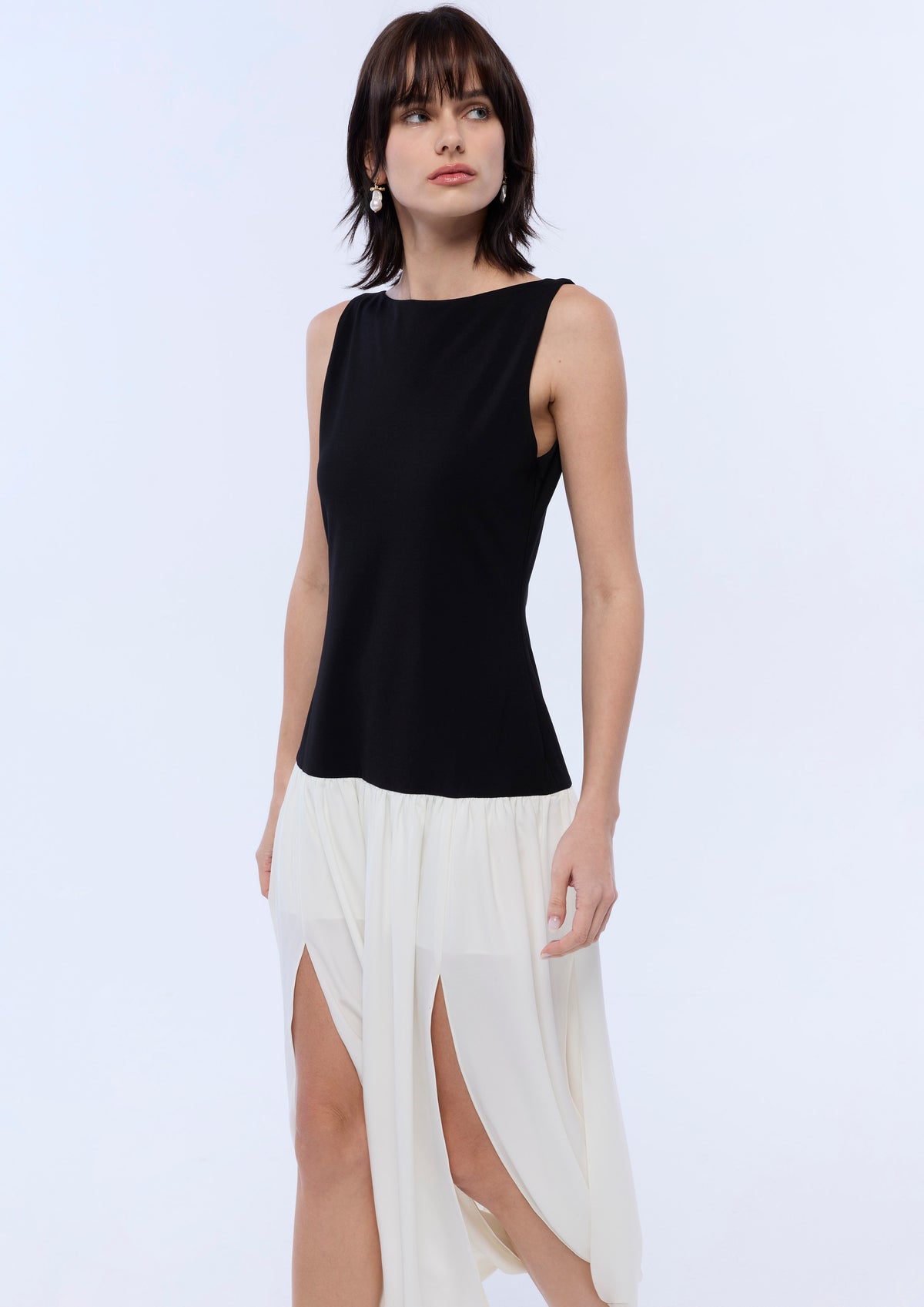 Fluid Volume Drape Midi Dress