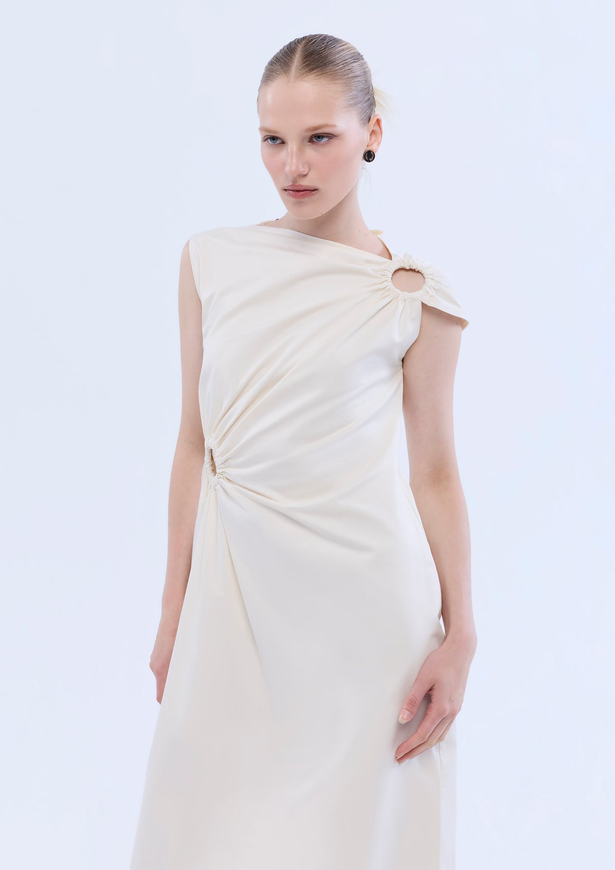 O-Ring Ruched Midi Dress