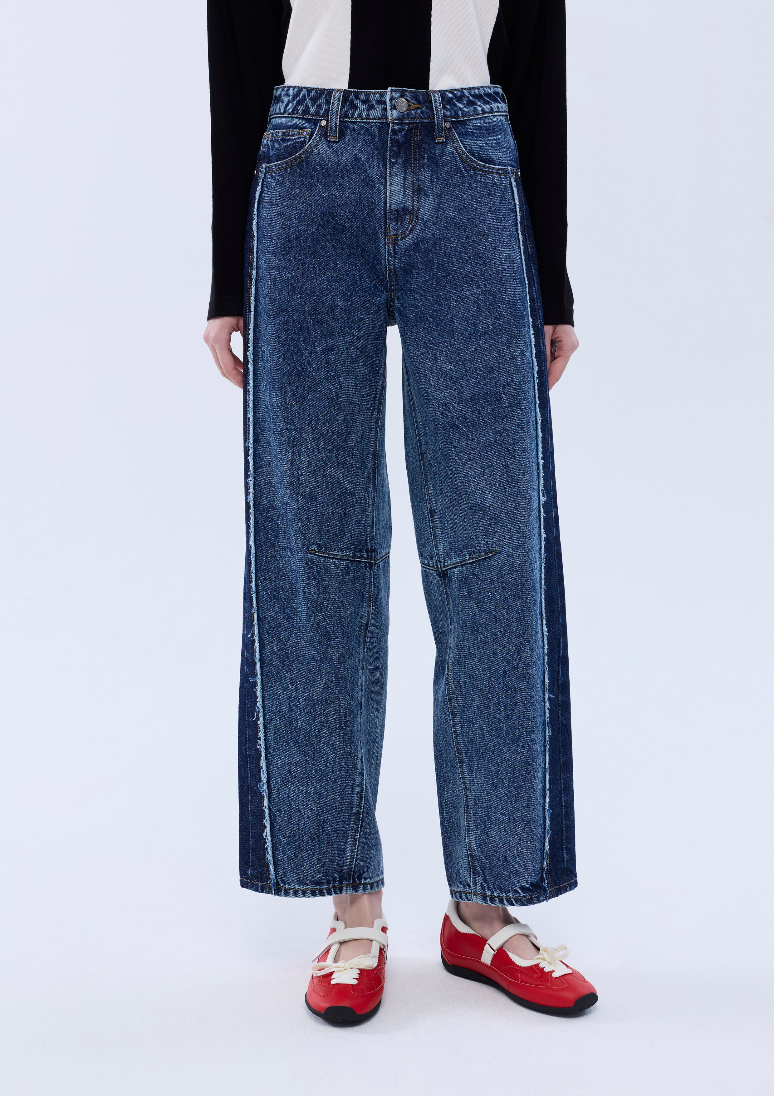 Two-Tone Wide Leg Denim Pants