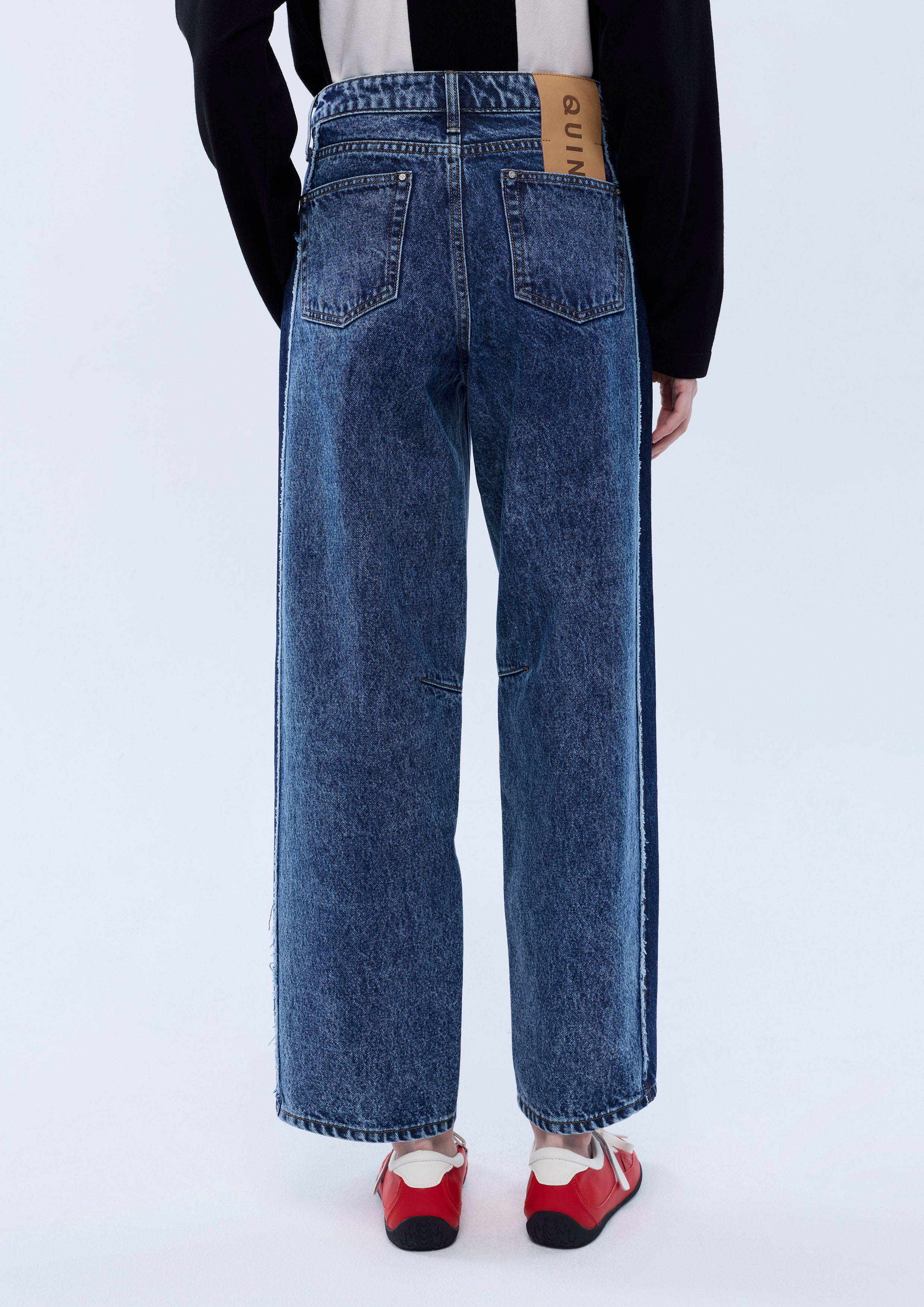 Two-Tone Wide Leg Denim Pants