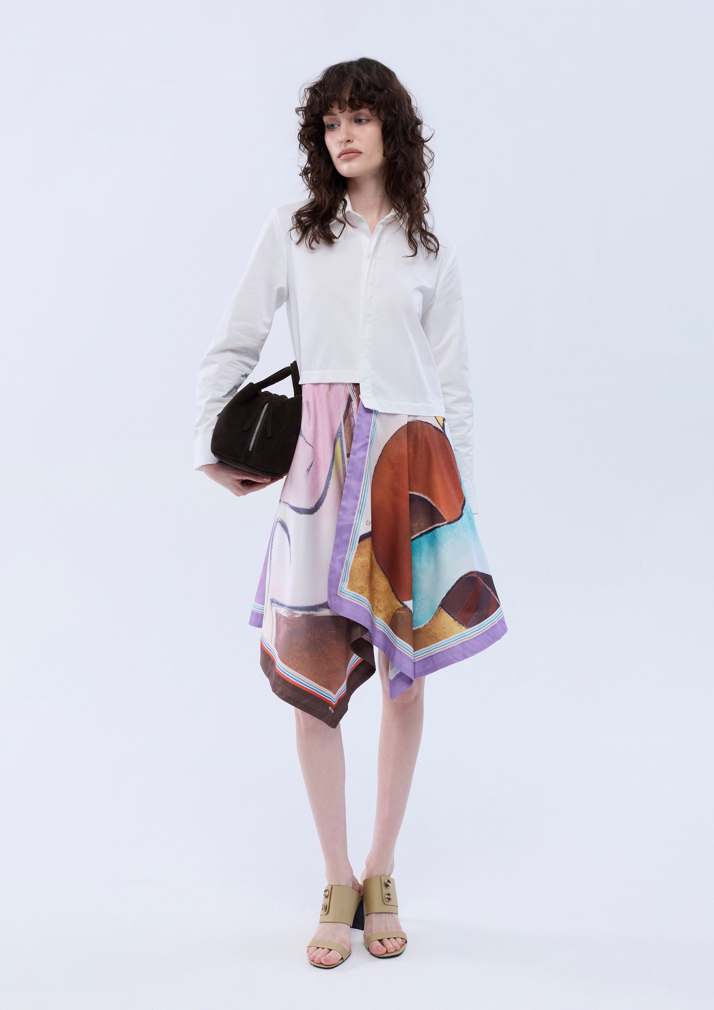 Print Satin Skirt Panel Midi Dress