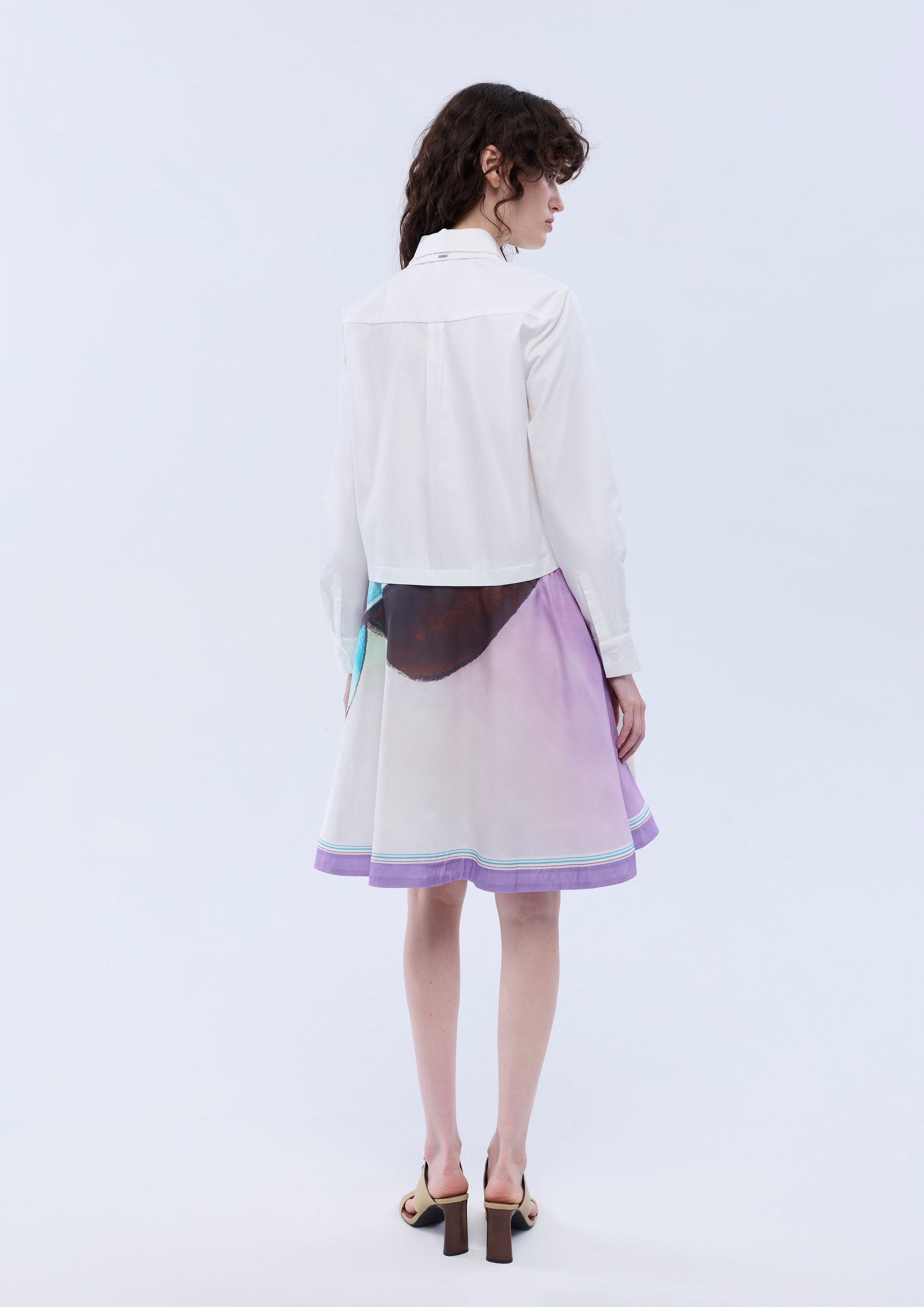 Print Satin Skirt Panel Midi Dress