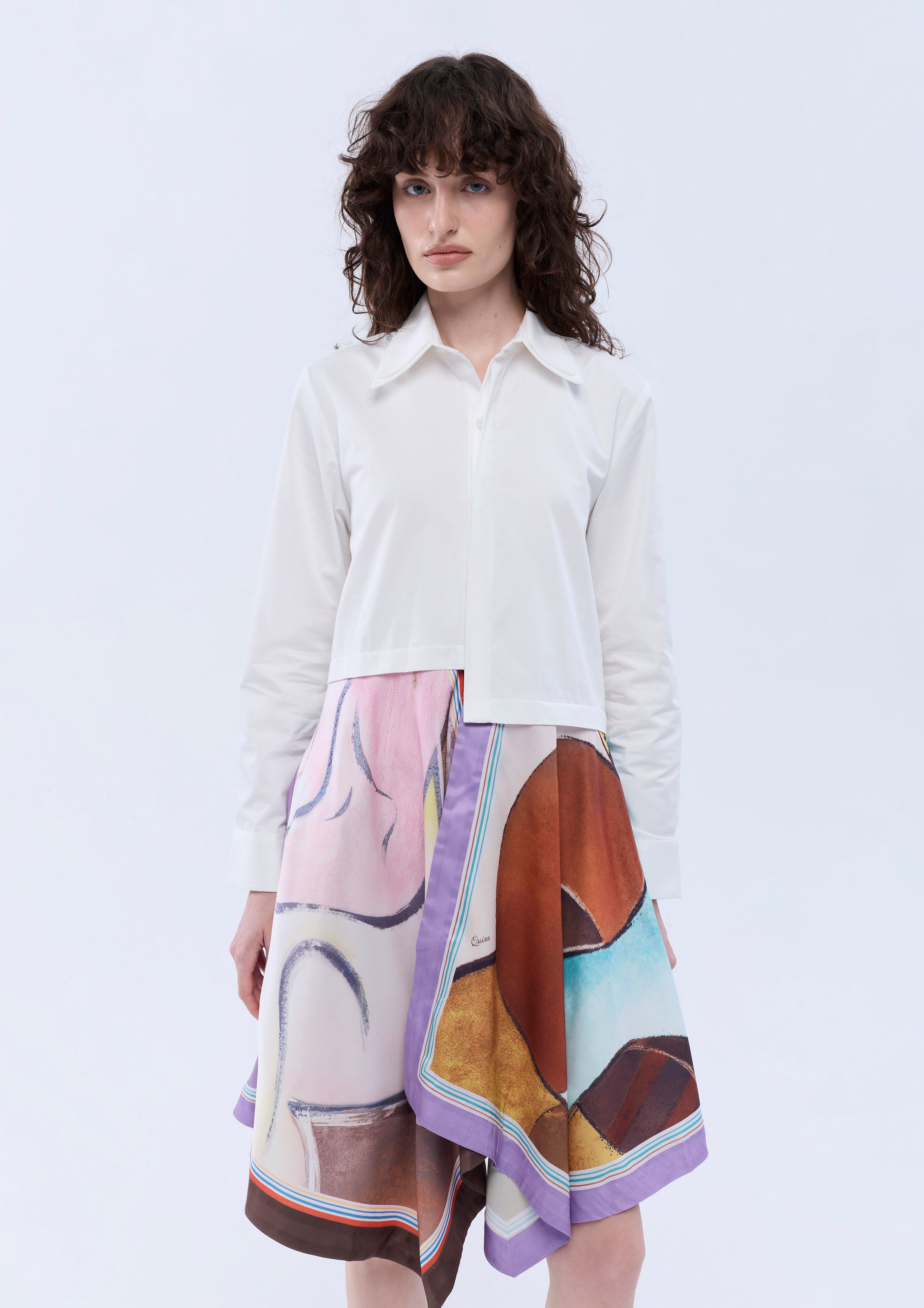 Print Satin Skirt Panel Midi Dress