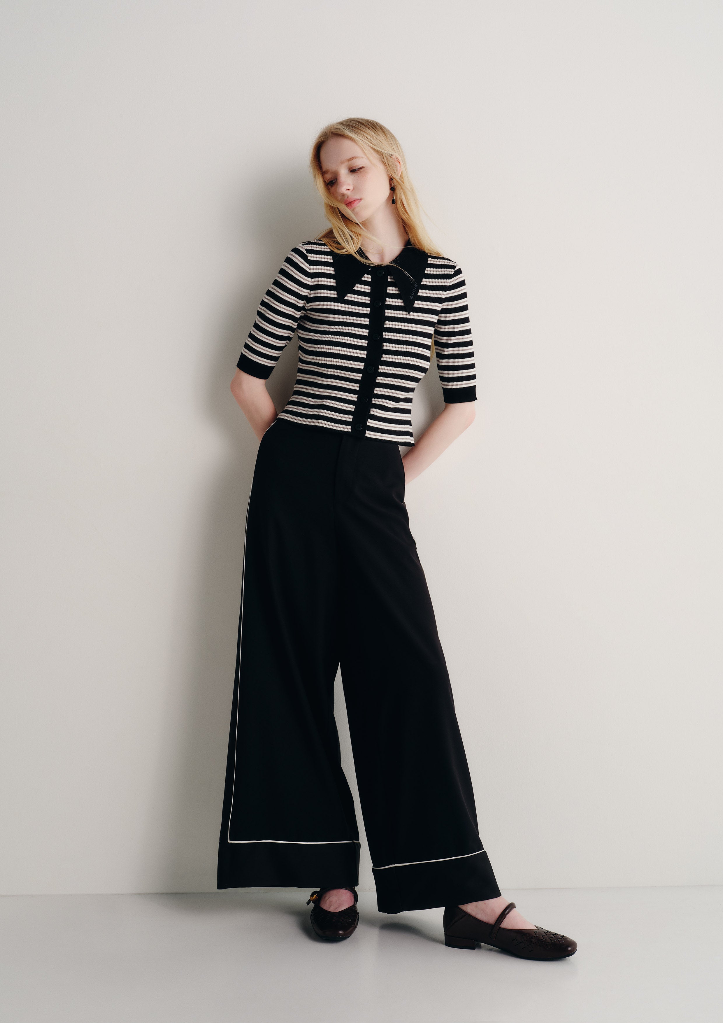 Stripe Knitted Button Top