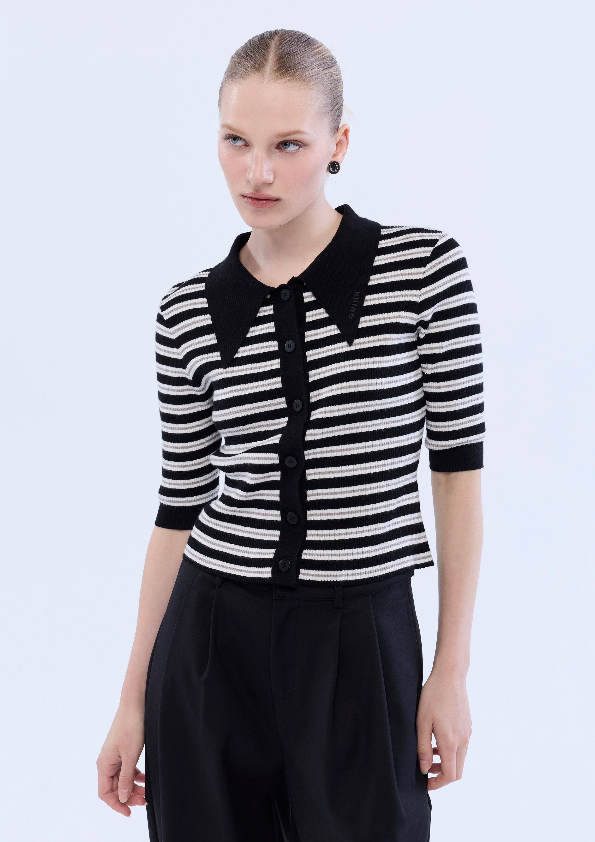 Stripe Knitted Button Top