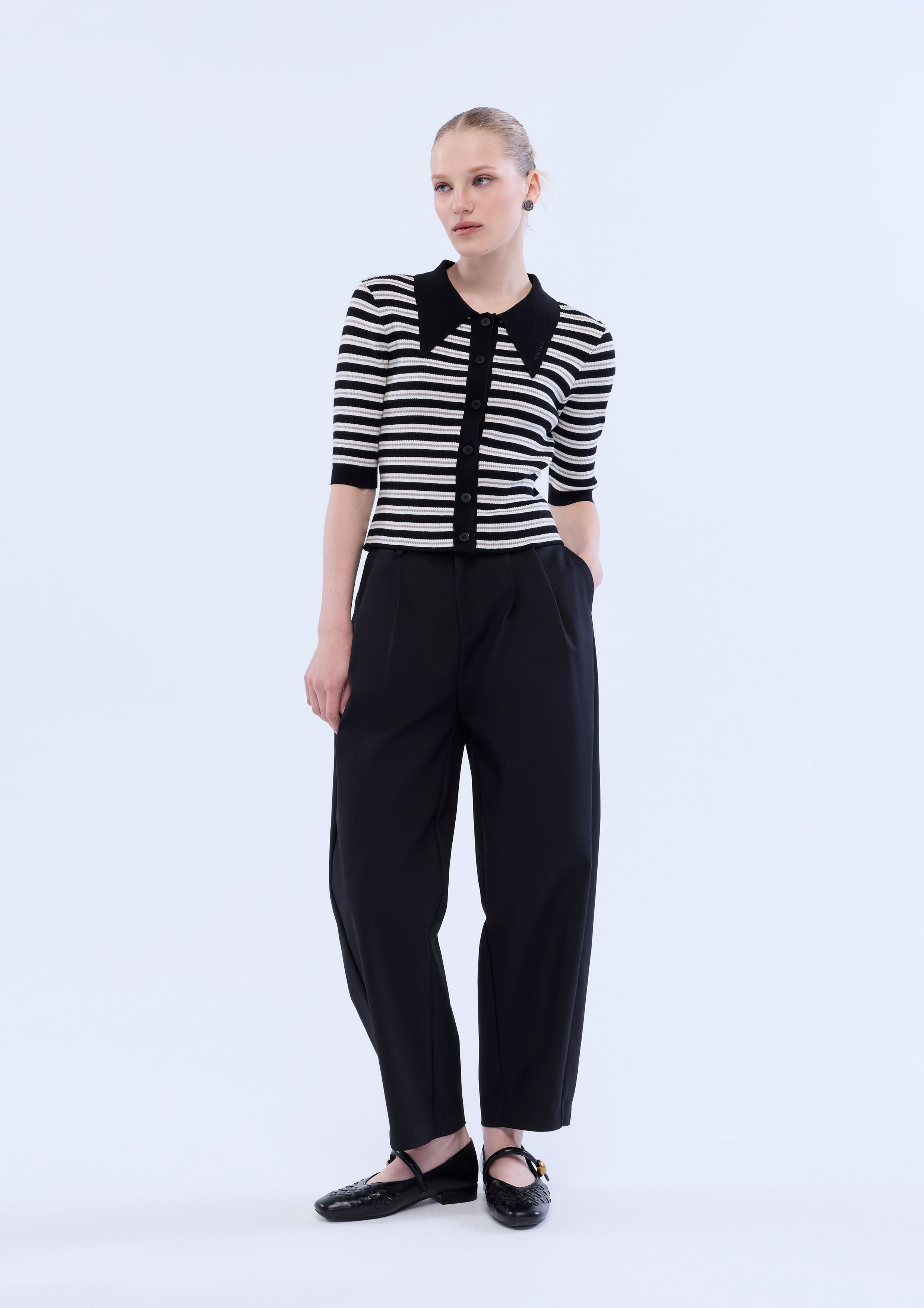 Stripe Knitted Button Top