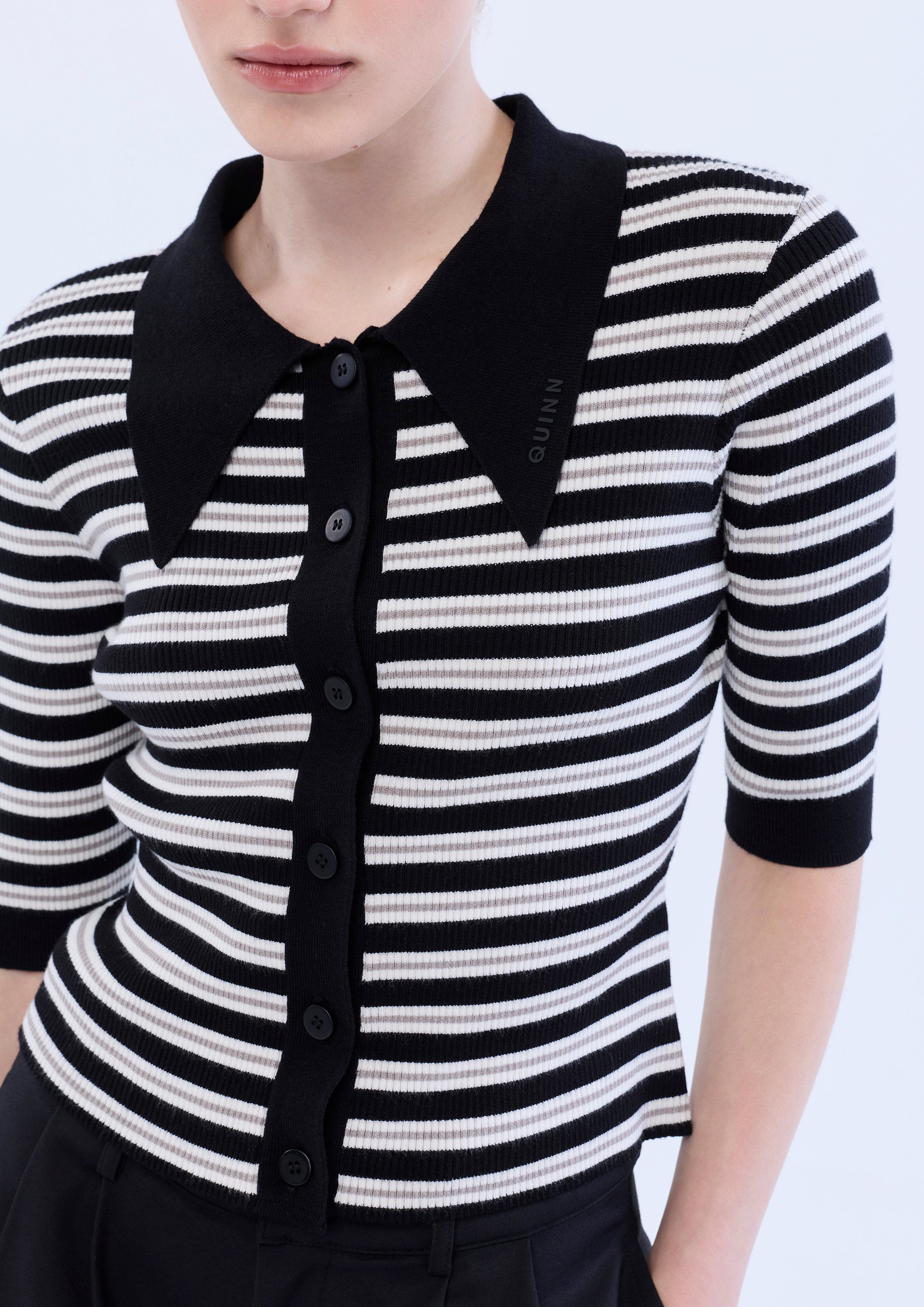 Stripe Knitted Button Top