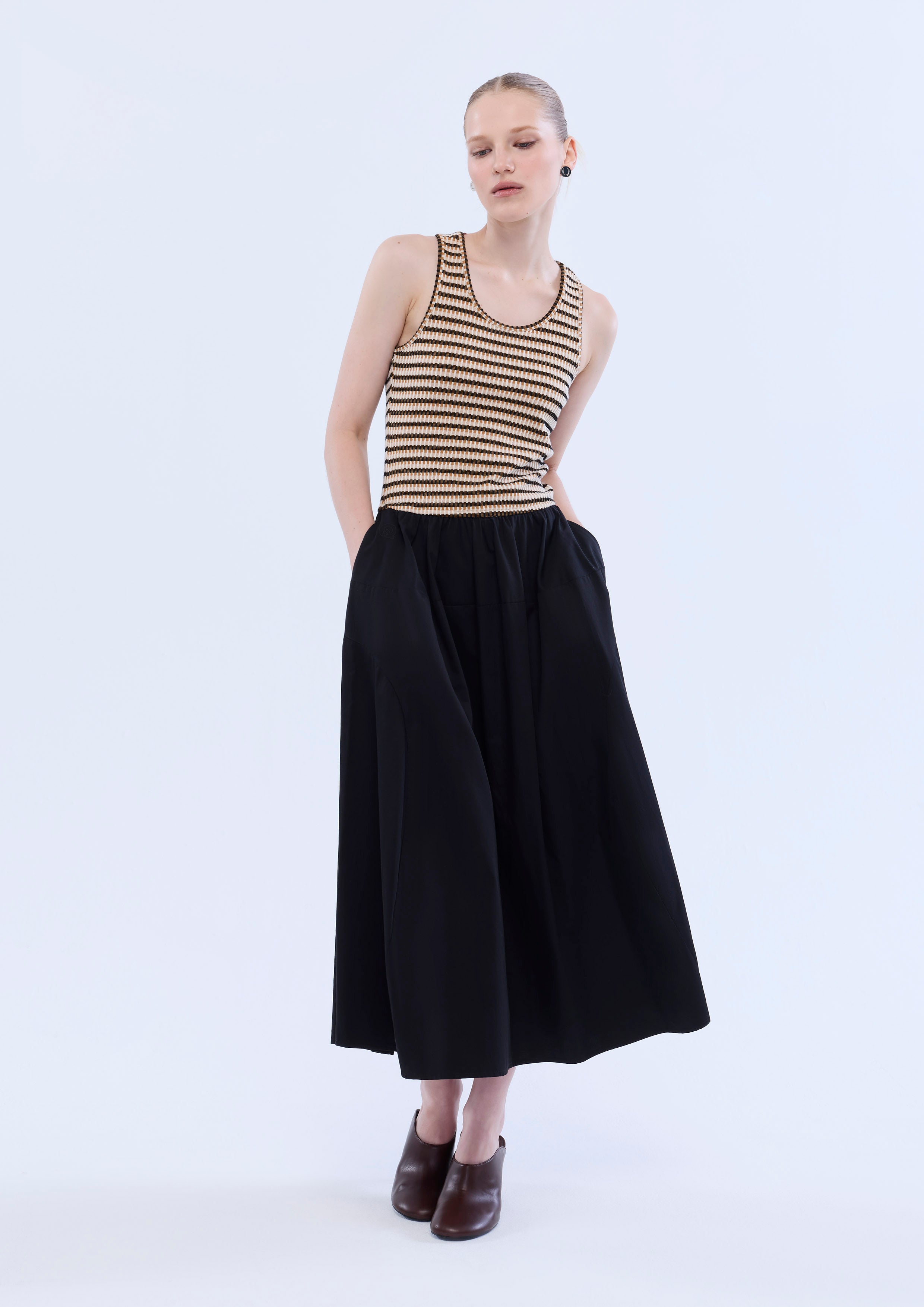 Stripe Tank Flare Skirt Maxi Dress