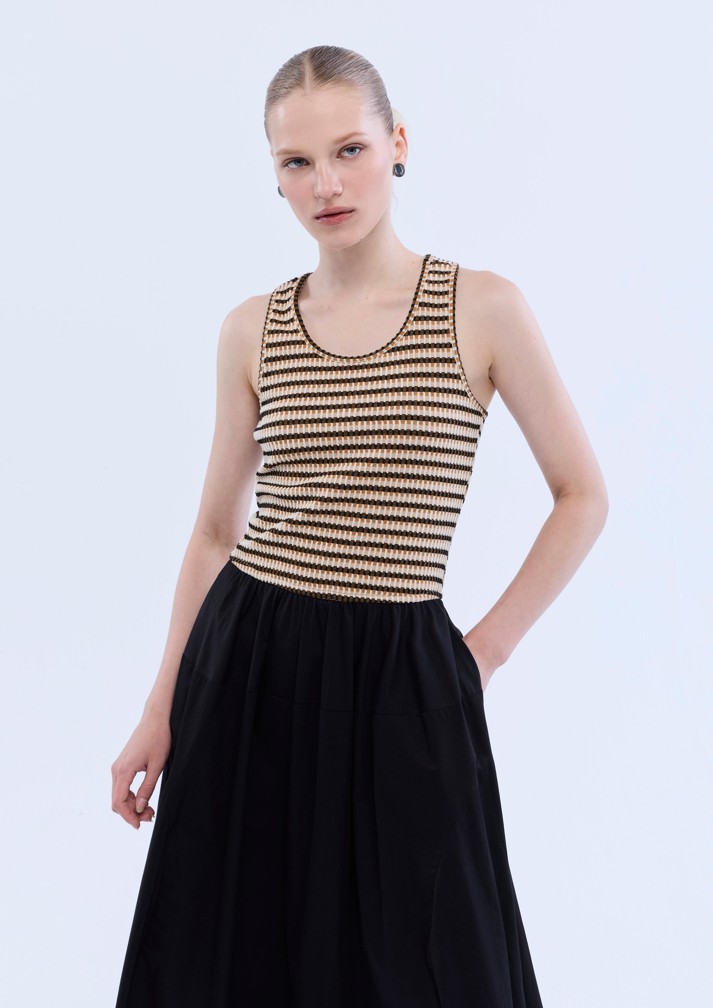 Stripe Tank Flare Skirt Maxi Dress
