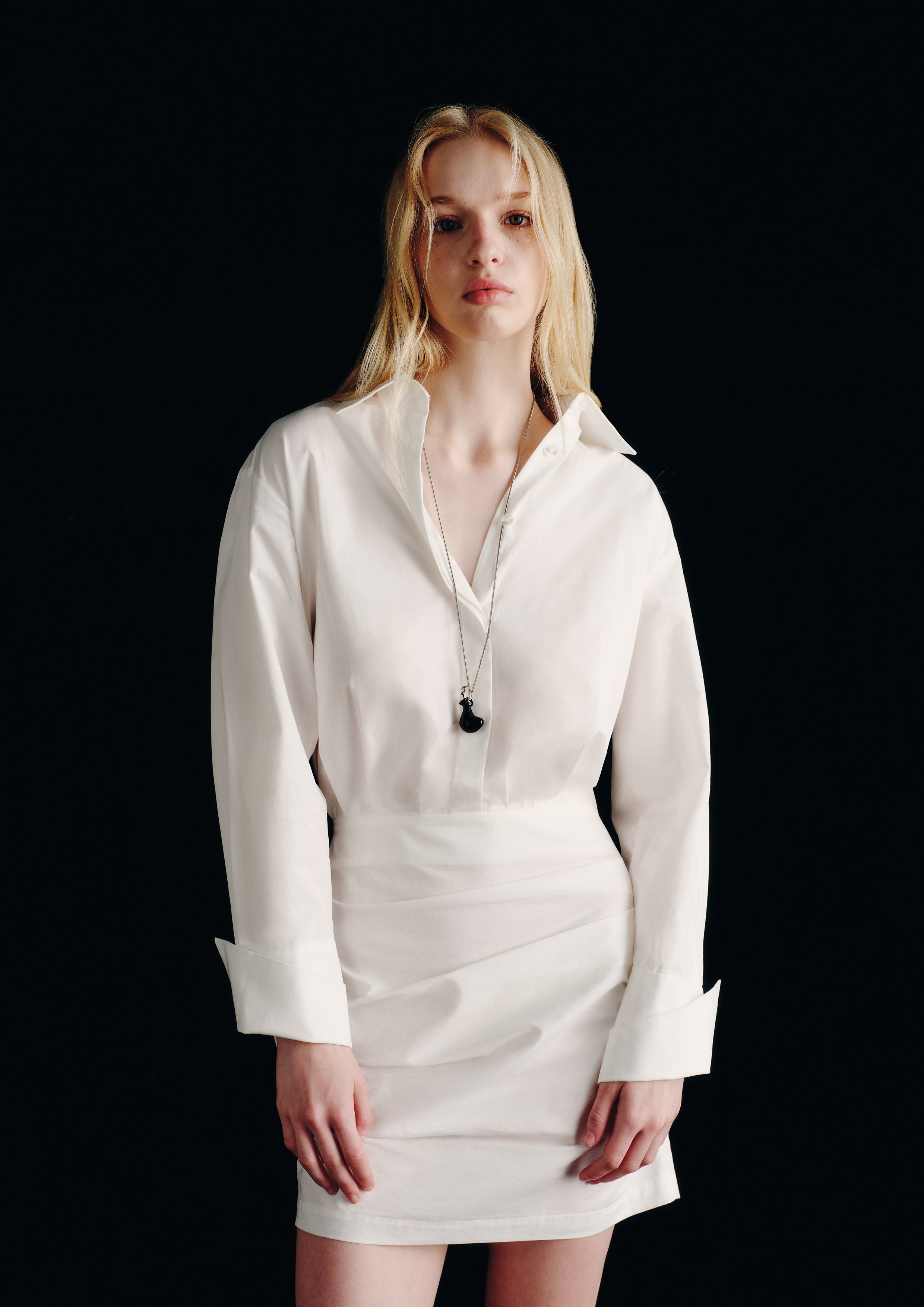 Long Sleeve Ruched Skirt Mini Dress