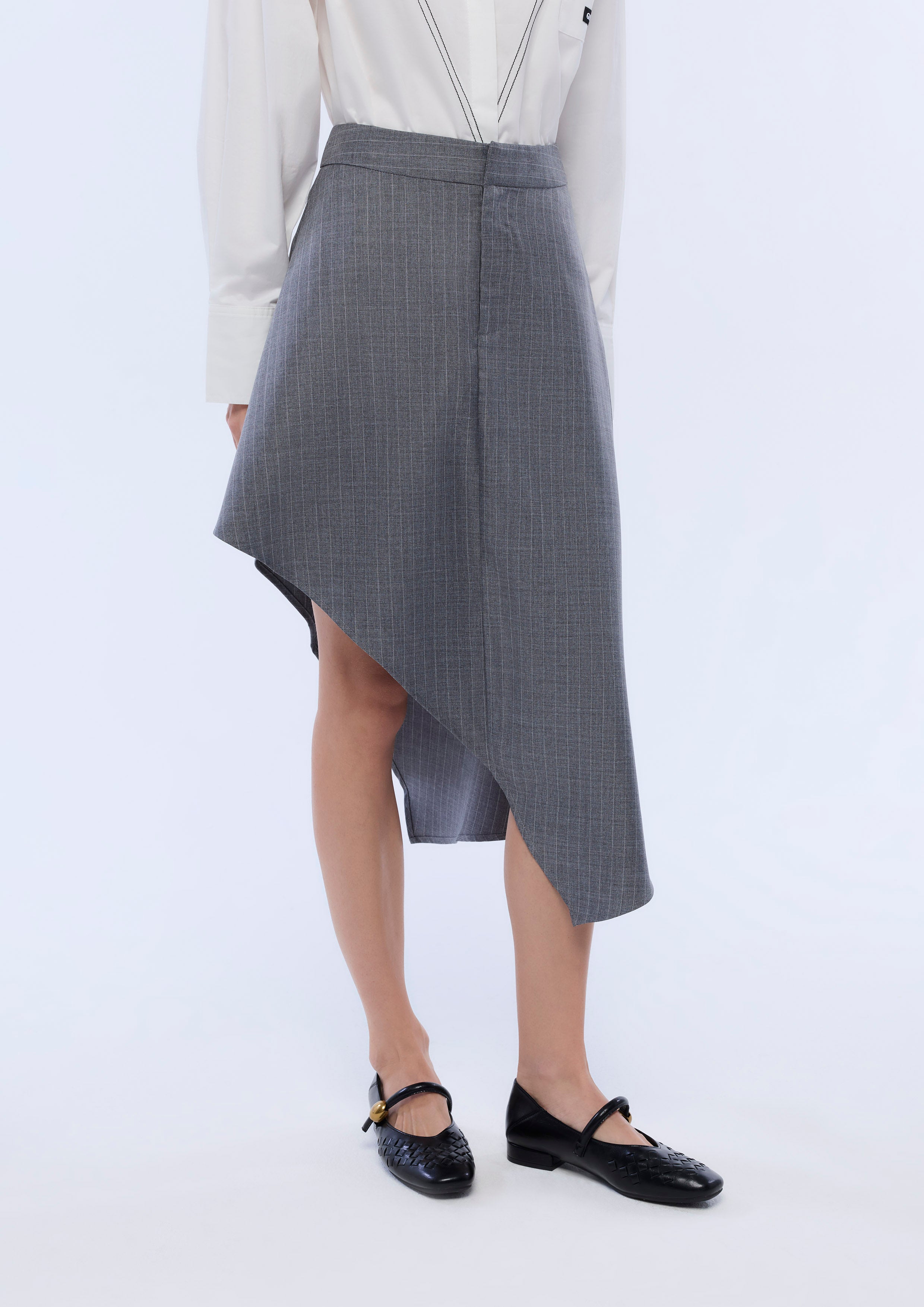 Stripe Asymmetrical Midi Skirt