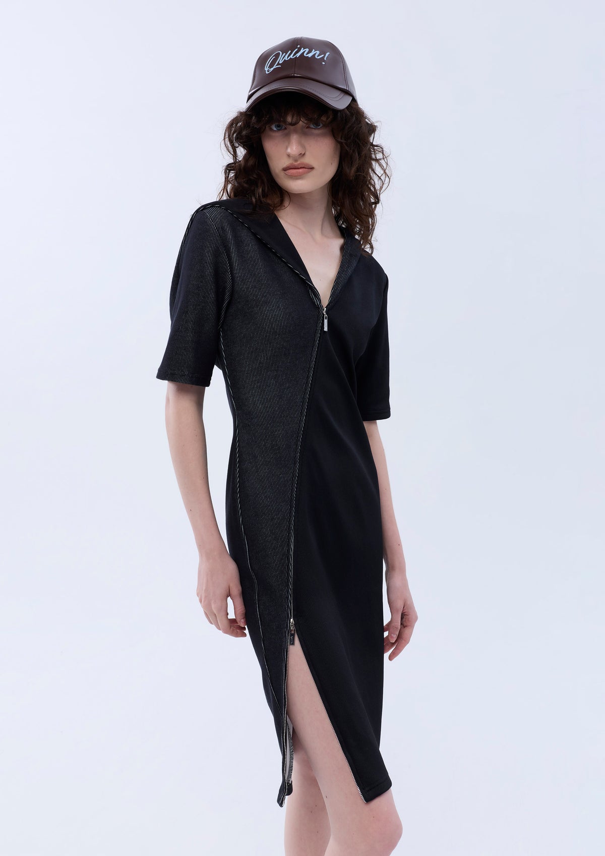 Two Way Double Zip Short Sleeve Mini Dress