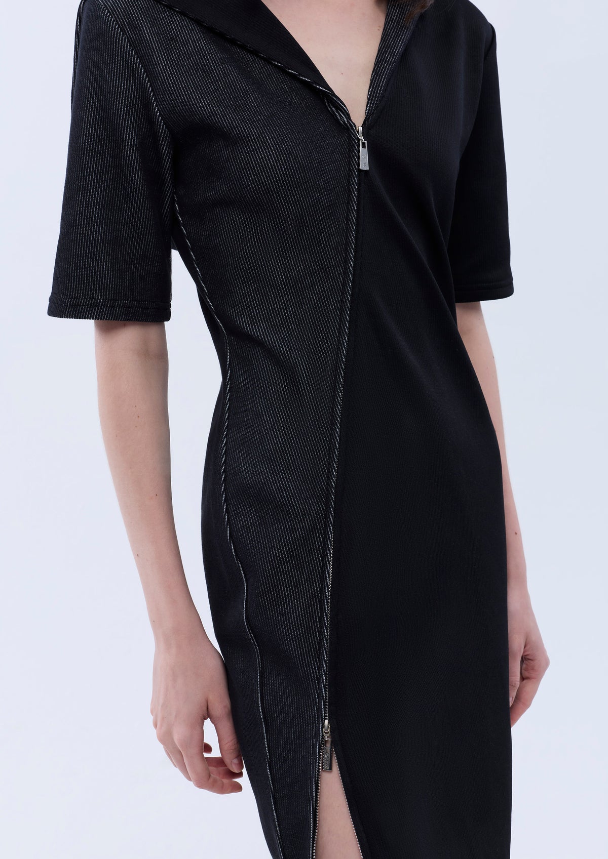 Two Way Double Zip Short Sleeve Mini Dress