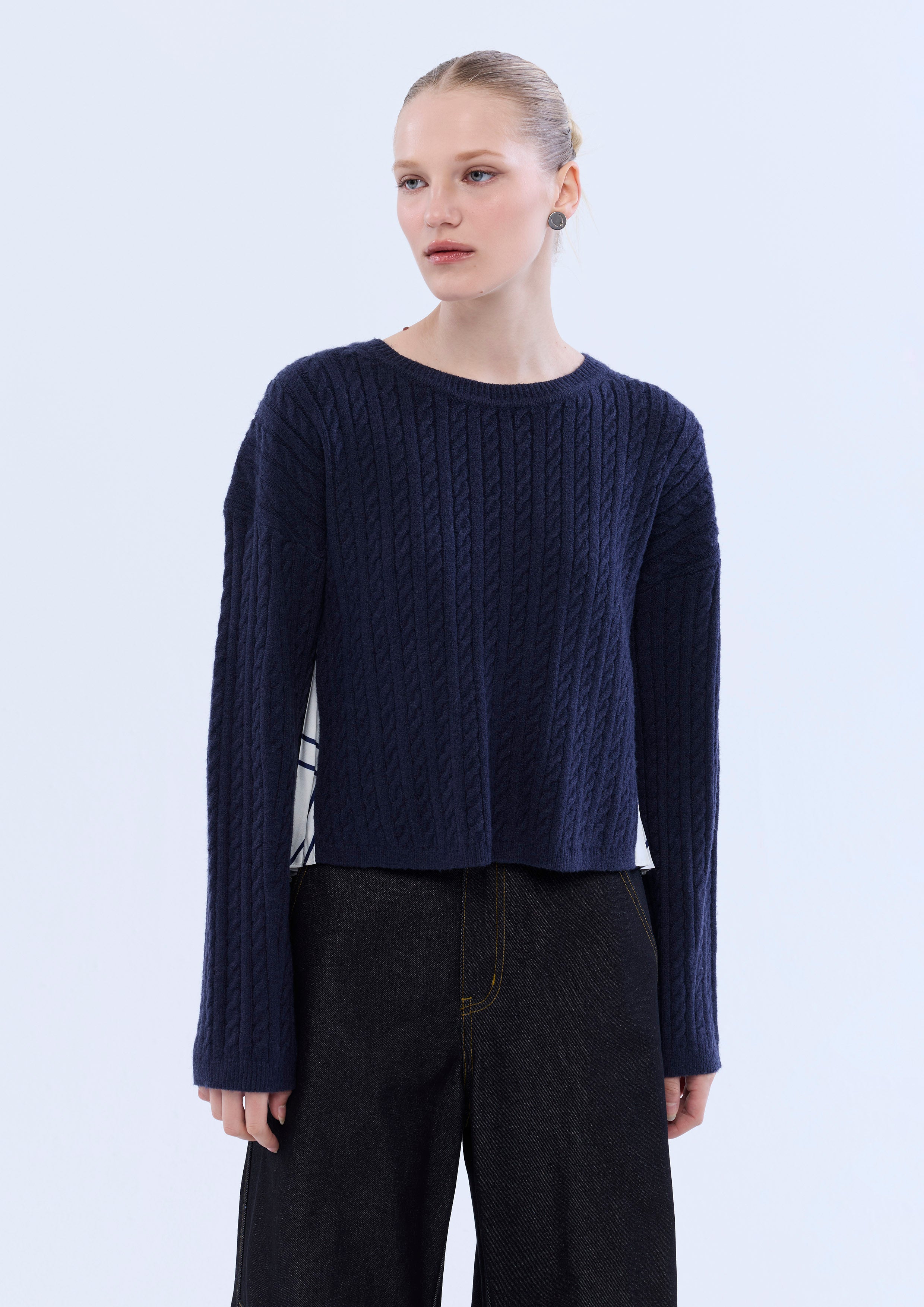 Pleated Detail Knitted Long Sleeve Pullover