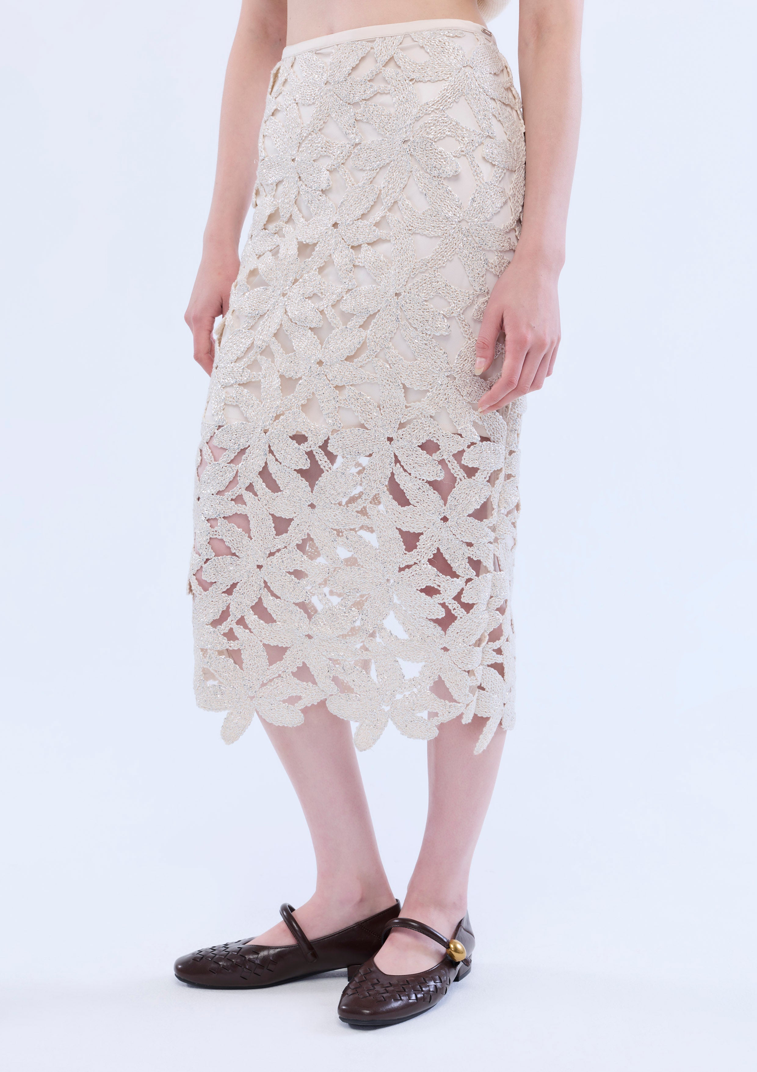 Floral Lasercut Midi Skirt