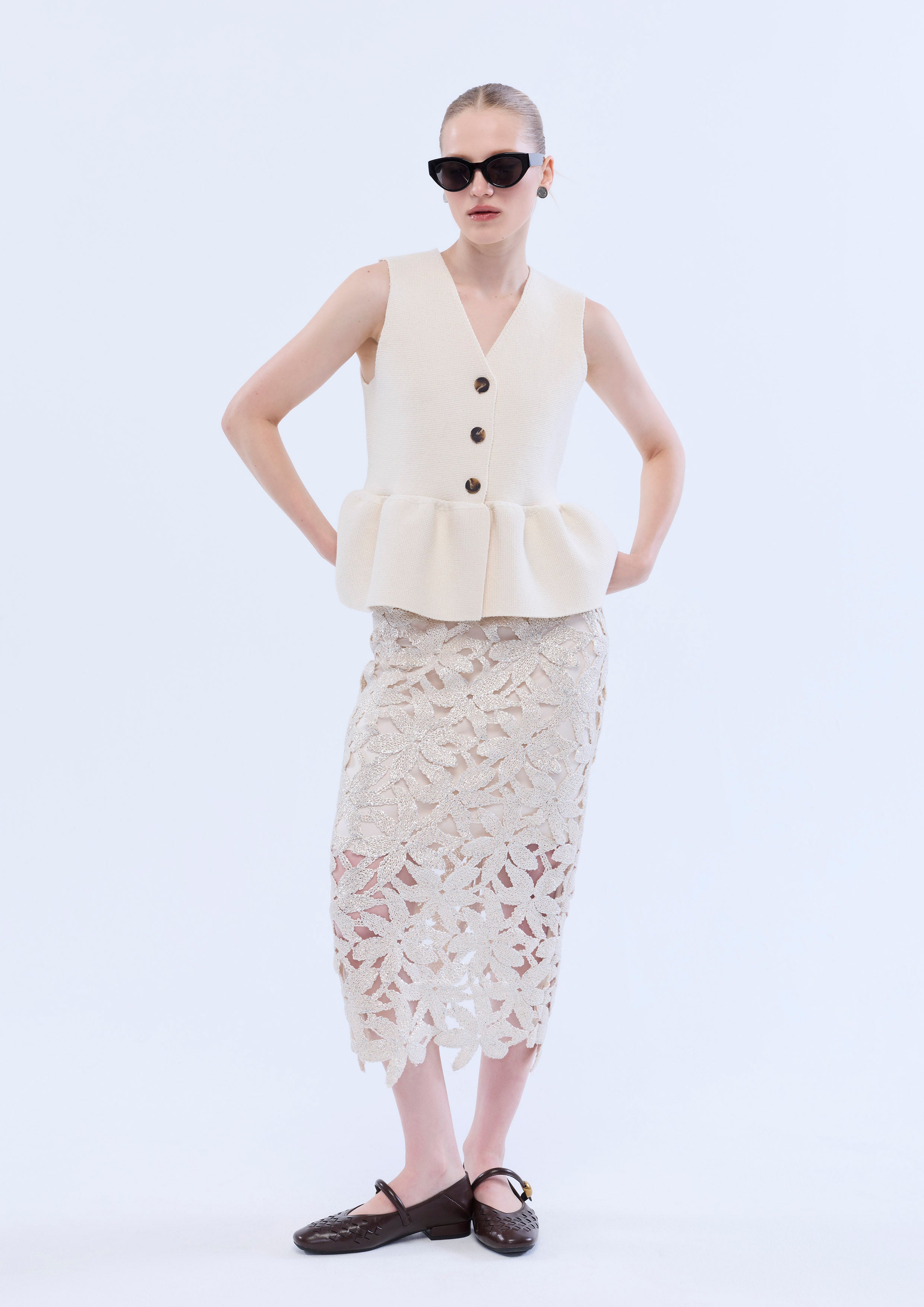 Floral Lasercut Midi Skirt