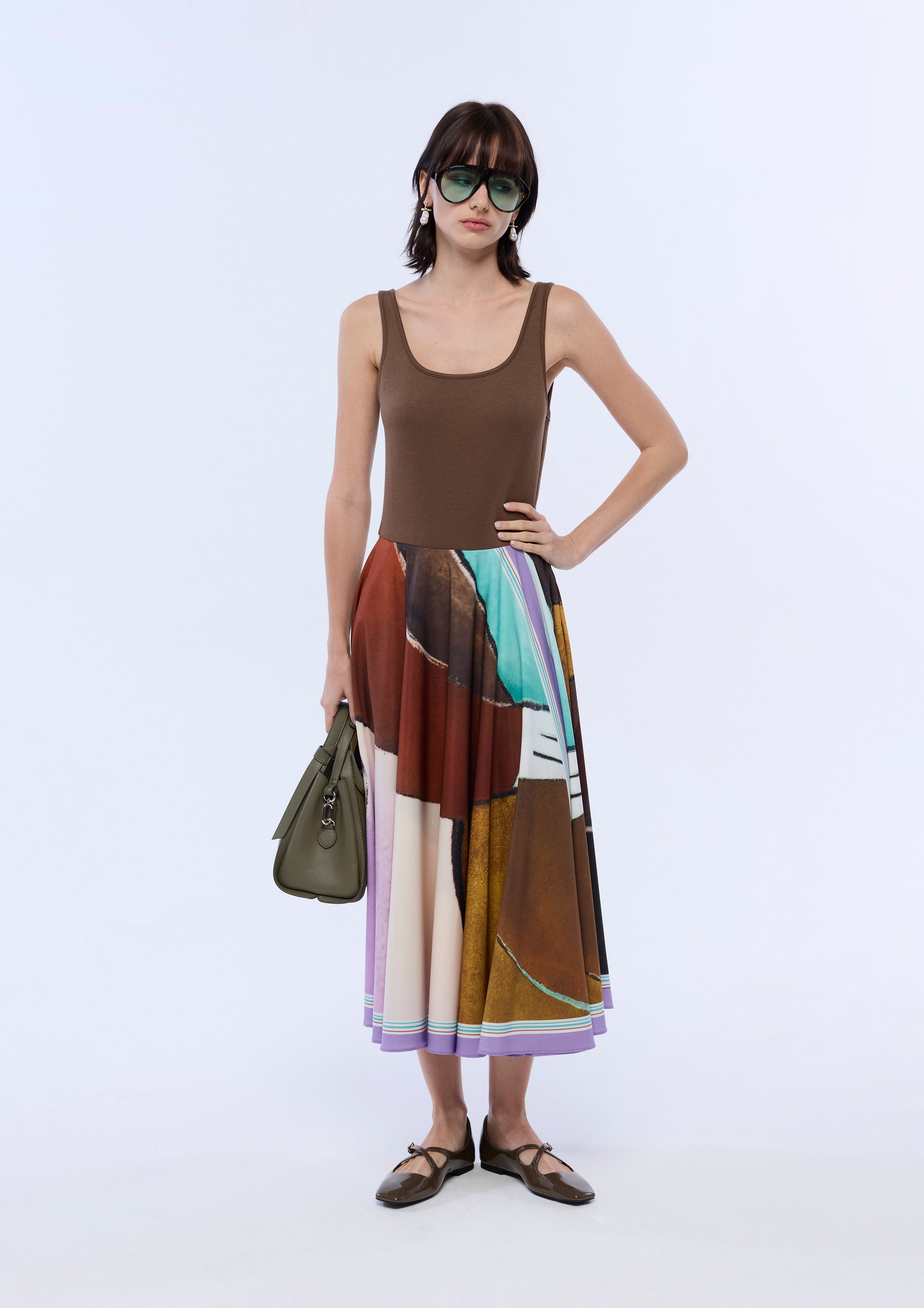 Print Flare Skirt Midi Tank Dress