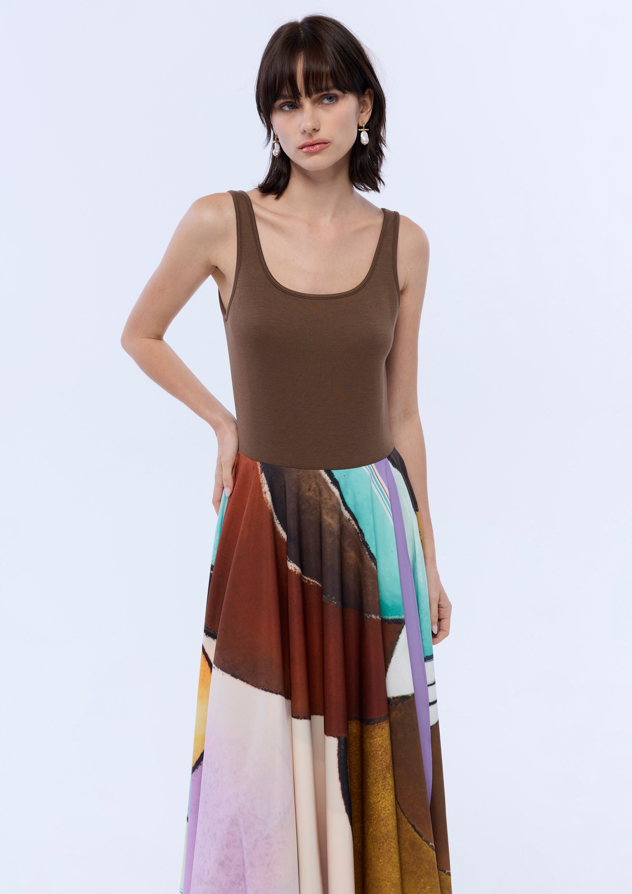 Print Flare Skirt Midi Tank Dress