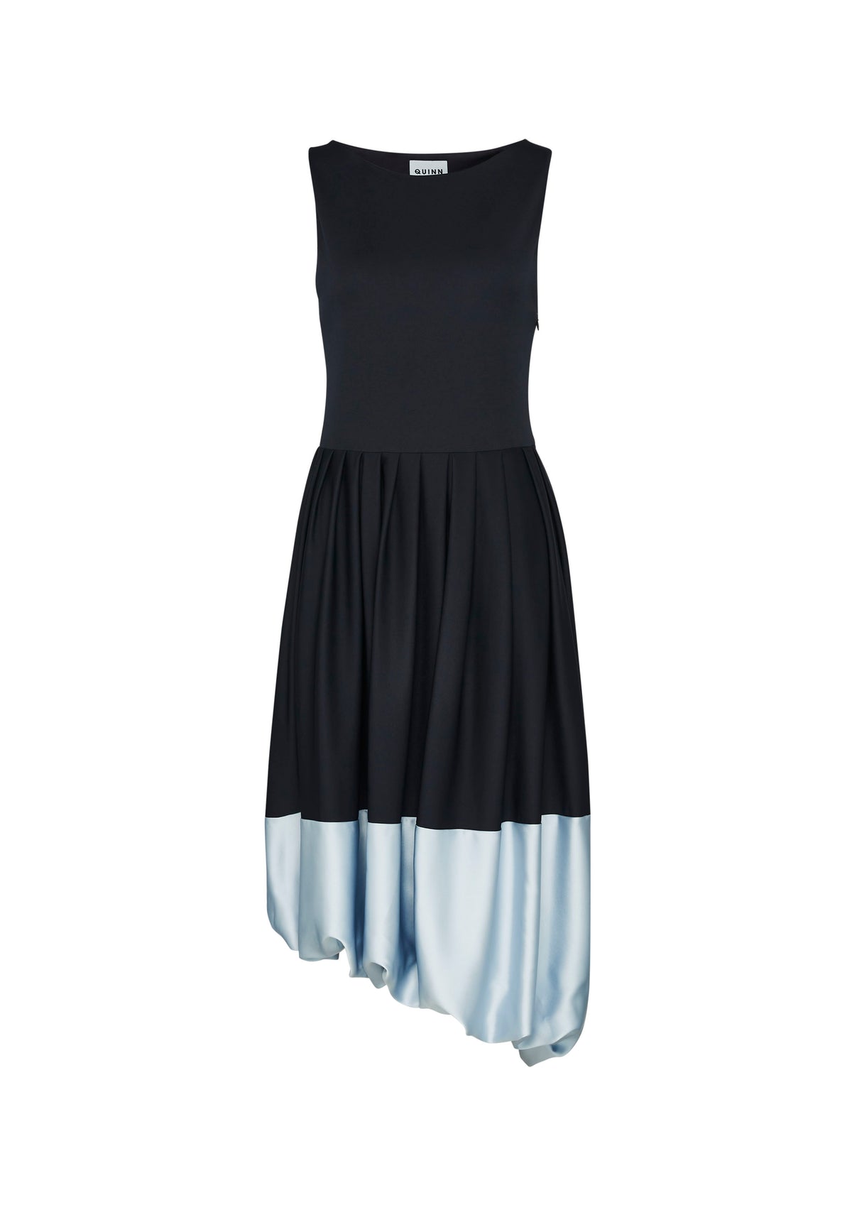 Sleeveless Two-Tone Puff Sleeve Midi Dress