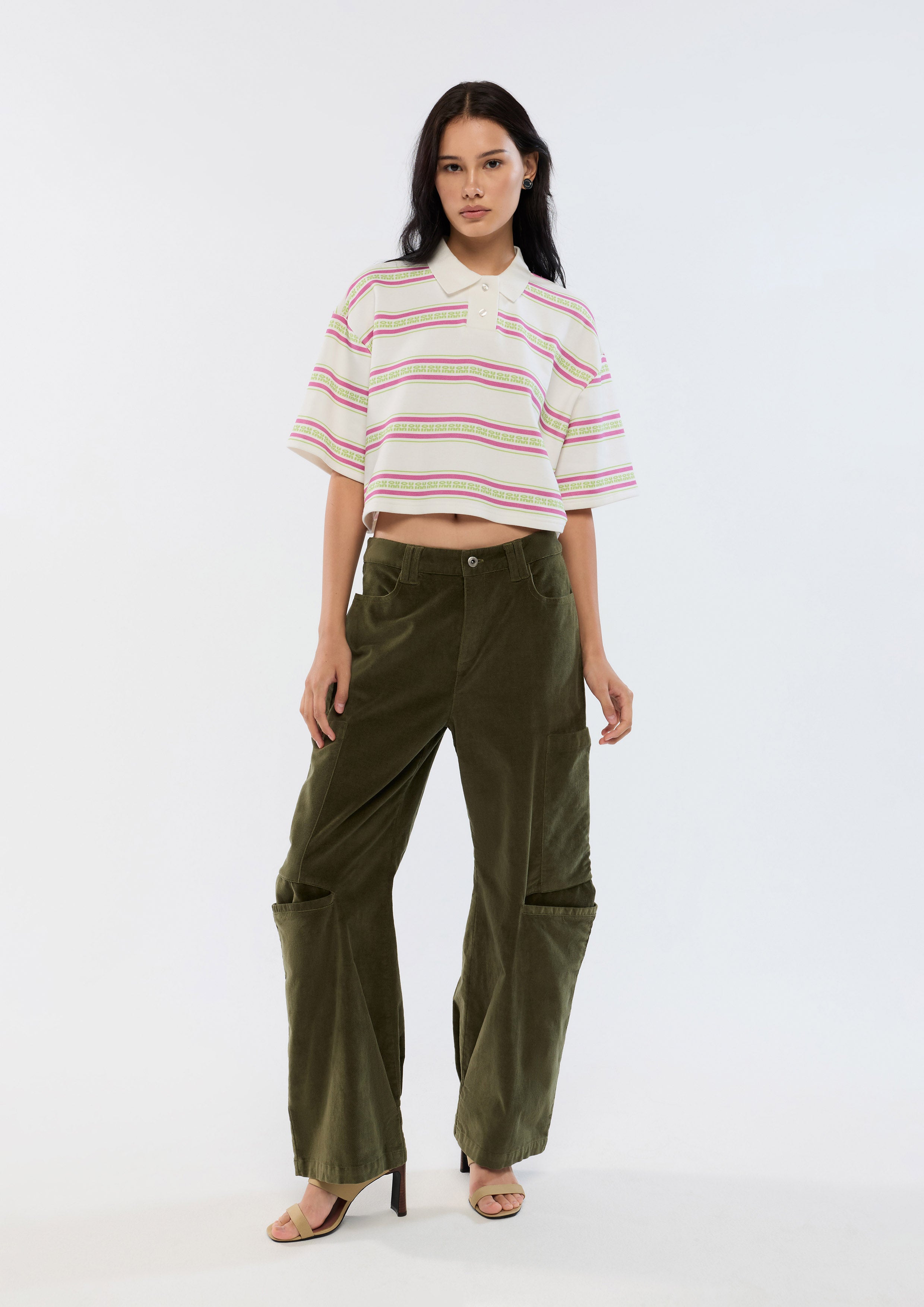 Crop Stripe Polo Top