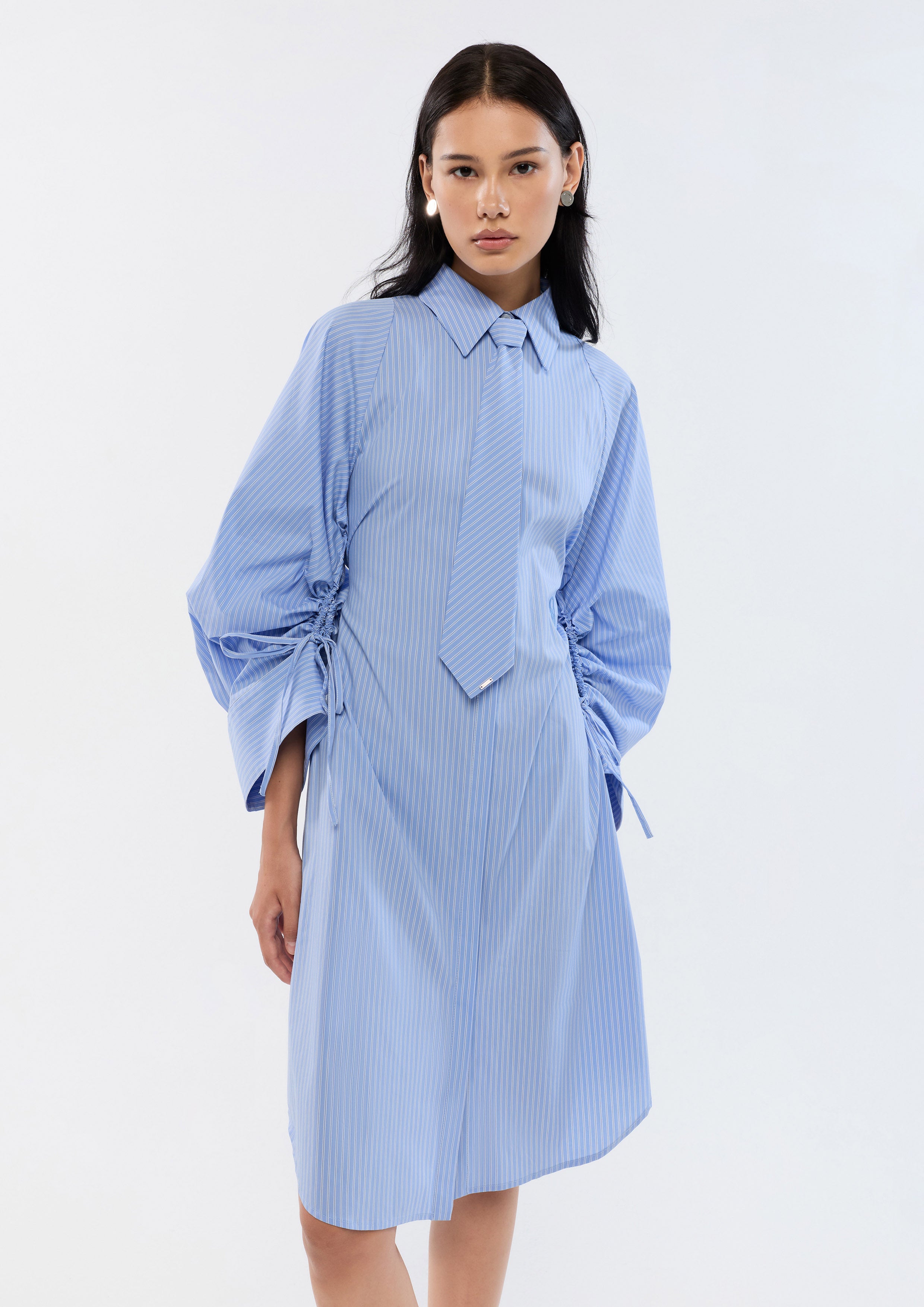 Stripe Drawstring Sleeve Mini Dress