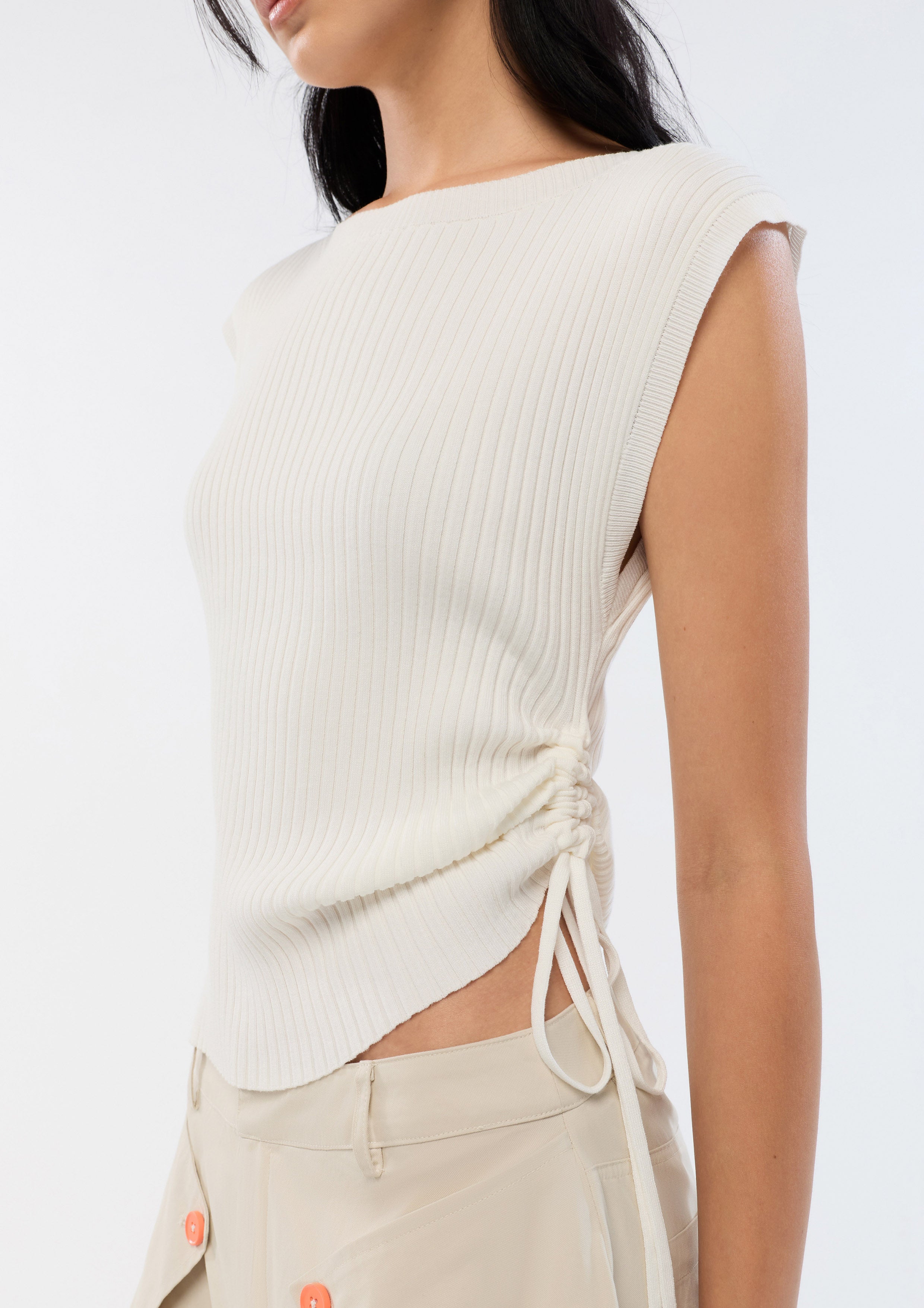 Side Drawstring Knitted Top