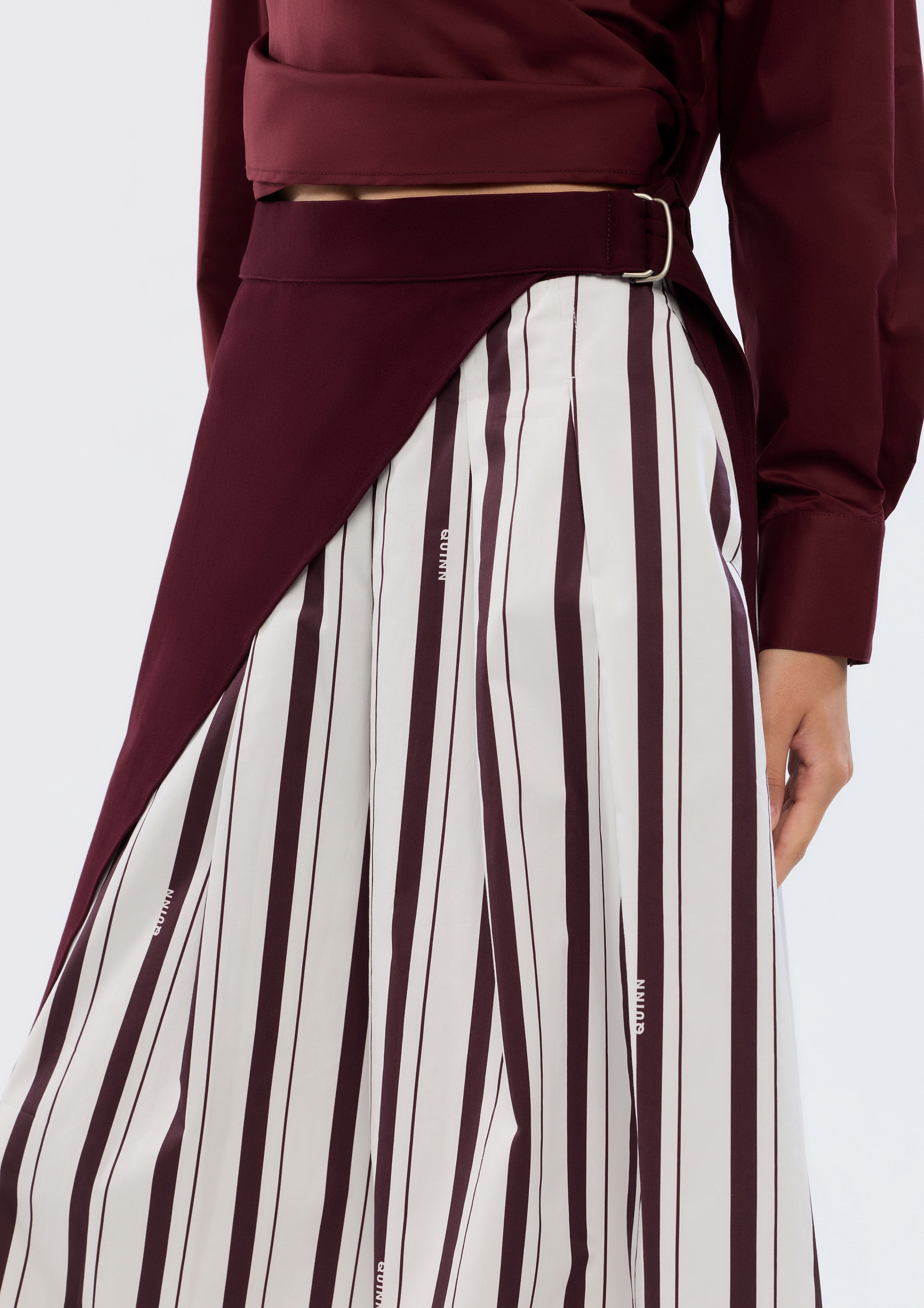 Stripe Layered Midi Skirt With Belt